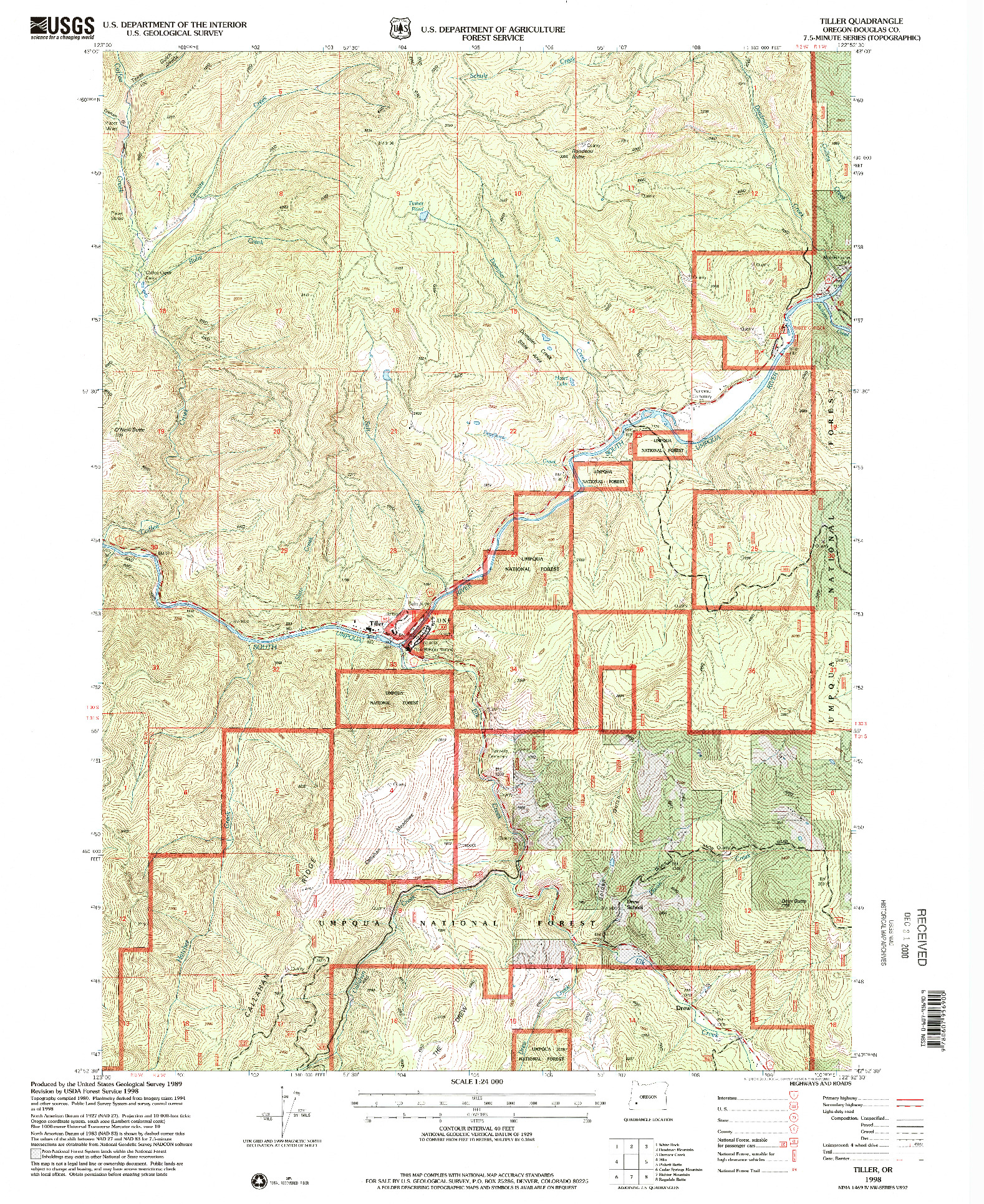 USGS 1:24000-SCALE QUADRANGLE FOR TILLER, OR 1998