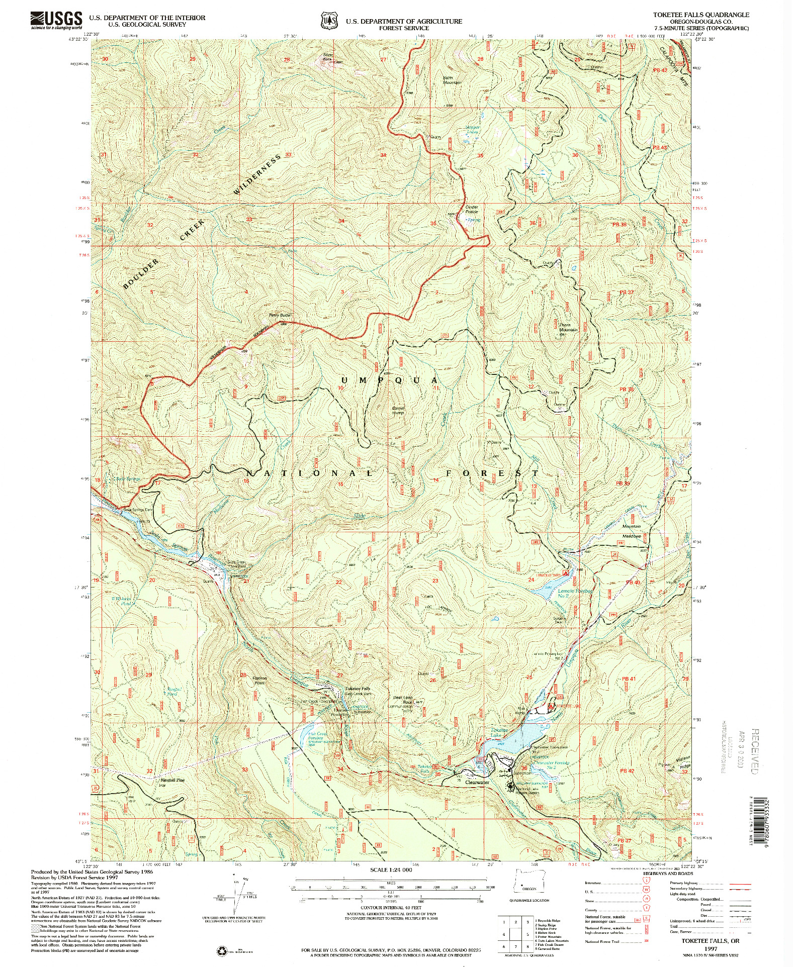 USGS 1:24000-SCALE QUADRANGLE FOR TOKETEE FALLS, OR 1997