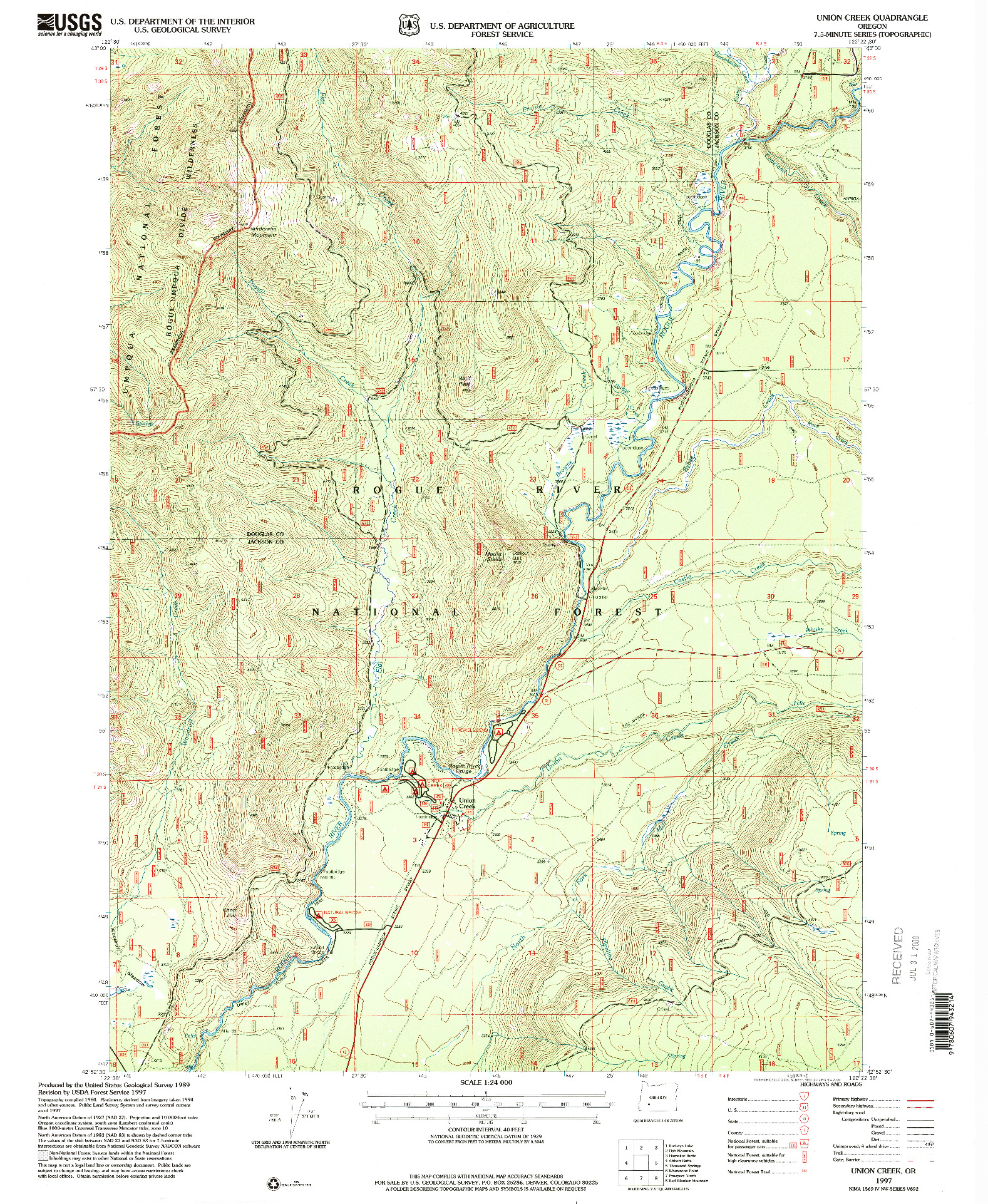USGS 1:24000-SCALE QUADRANGLE FOR UNION CREEK, OR 1997