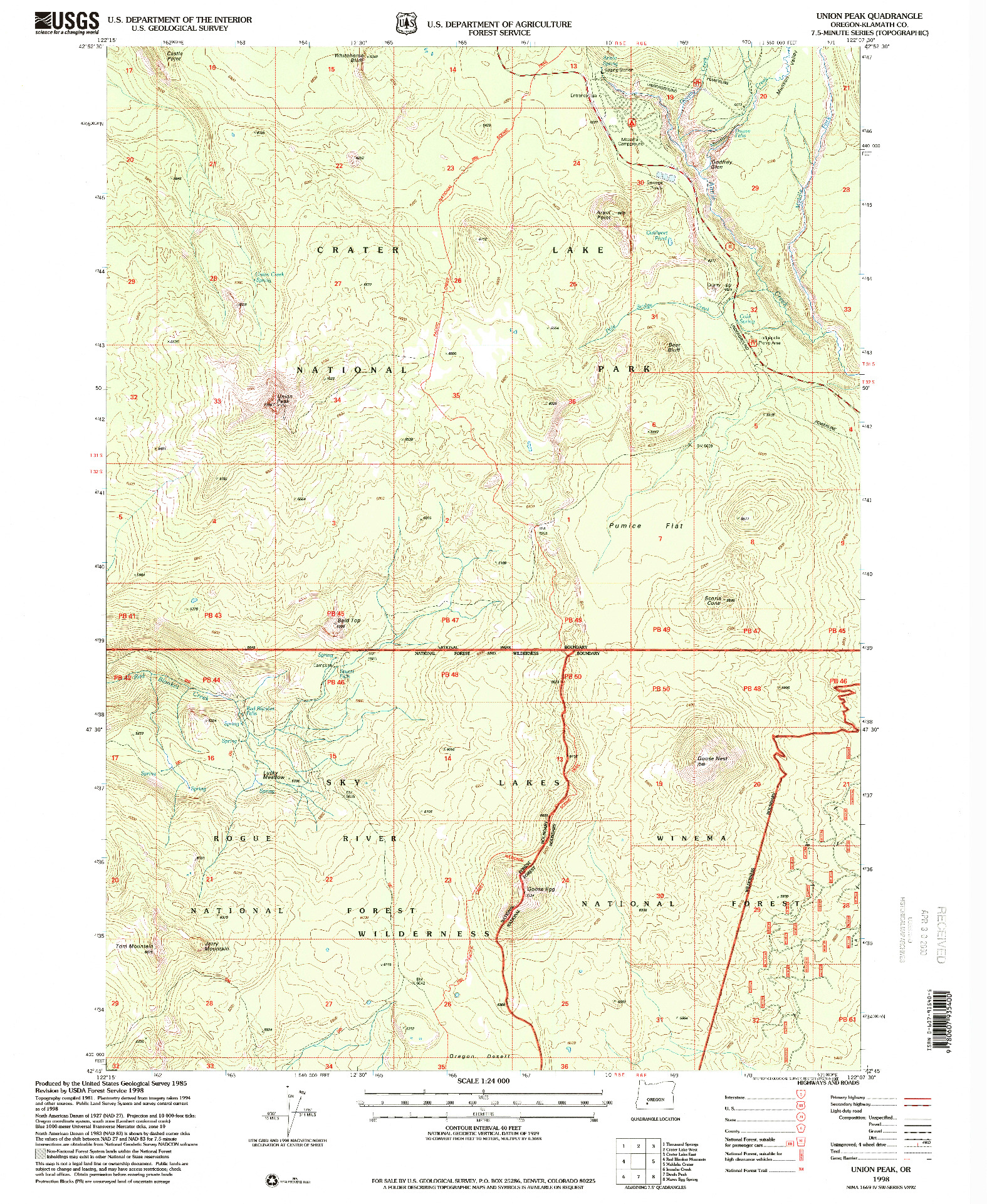 USGS 1:24000-SCALE QUADRANGLE FOR UNION PEAK, OR 1998