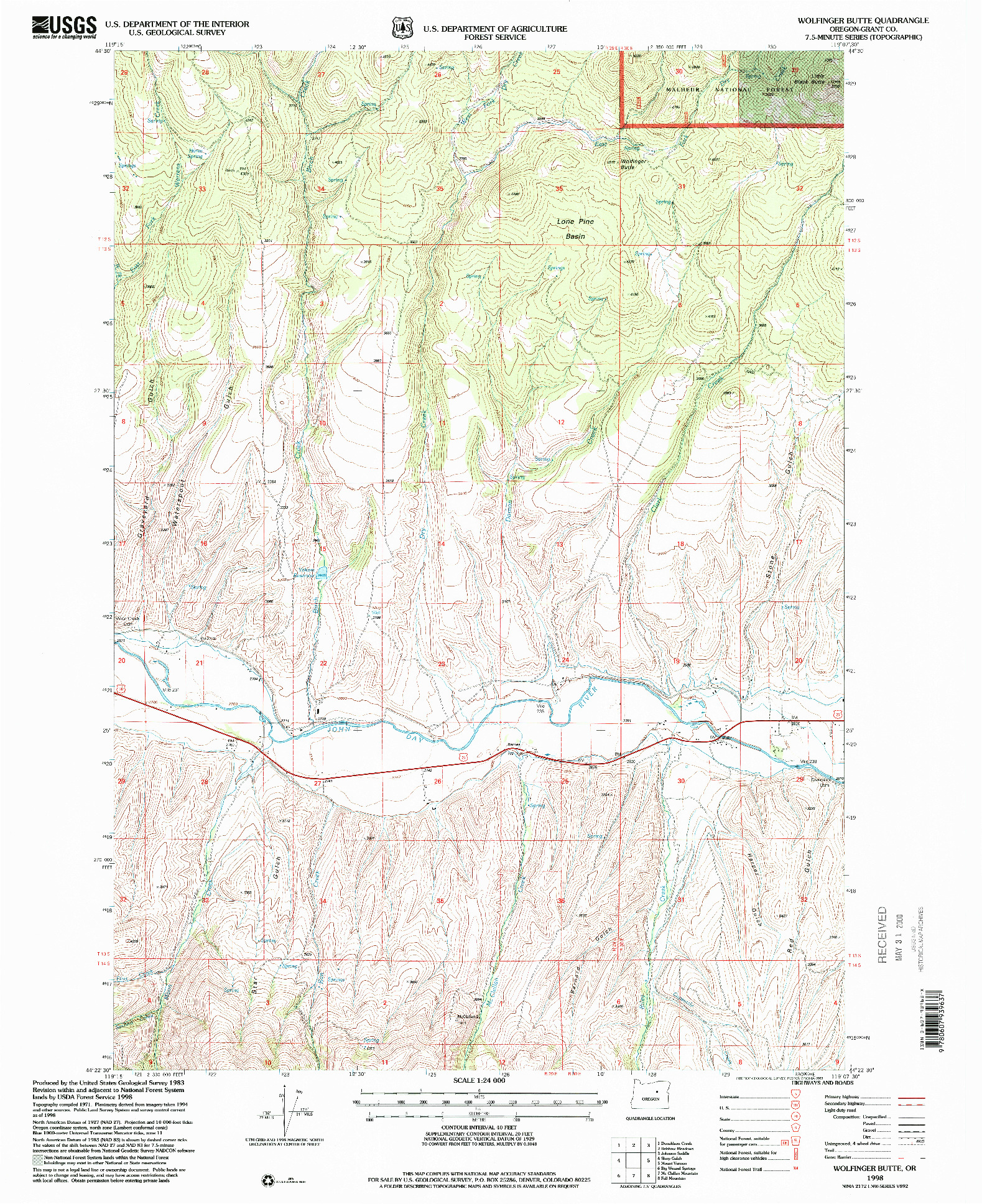 USGS 1:24000-SCALE QUADRANGLE FOR WOLFINGER BUTTE, OR 1998