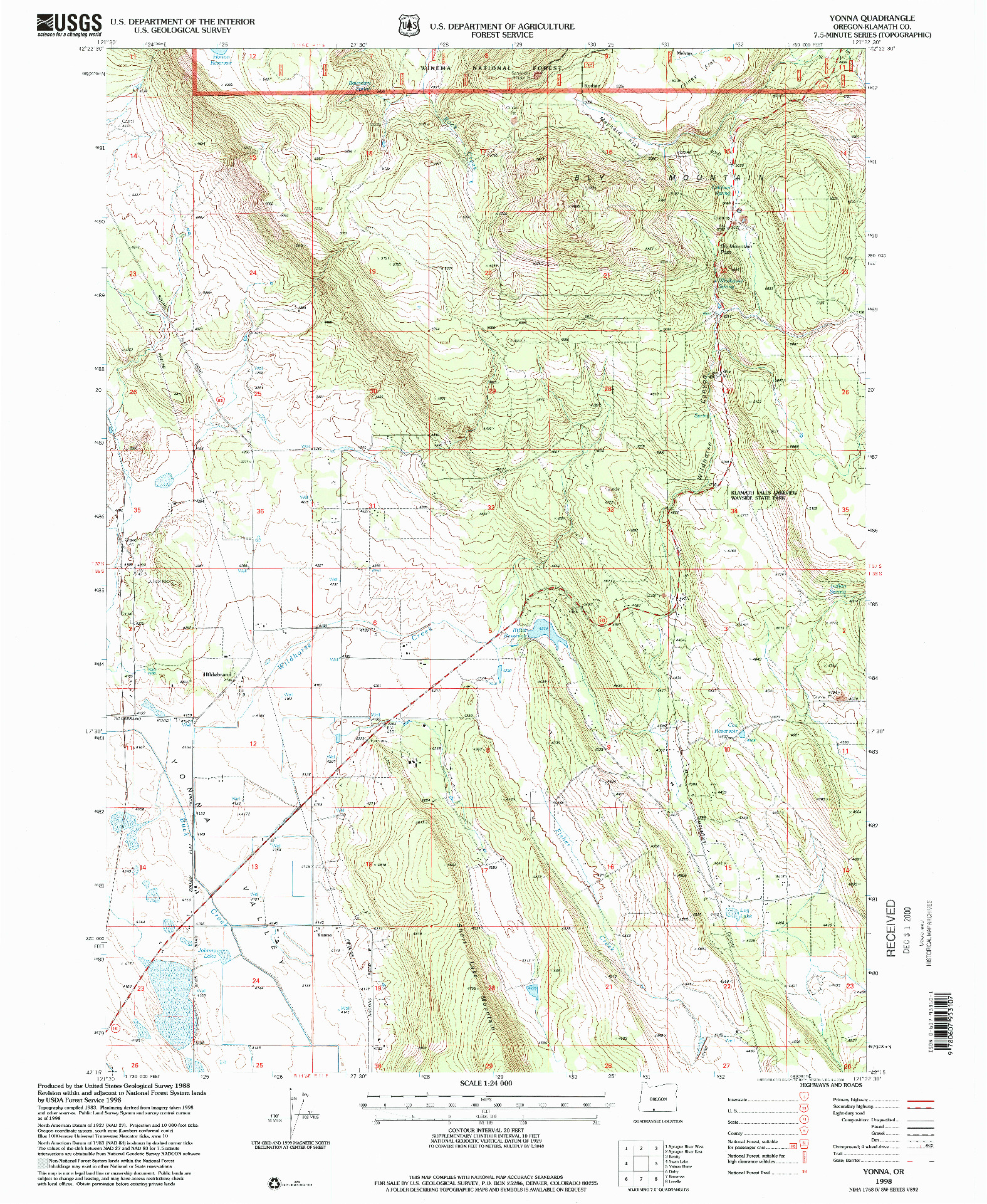 USGS 1:24000-SCALE QUADRANGLE FOR YONNA, OR 1998