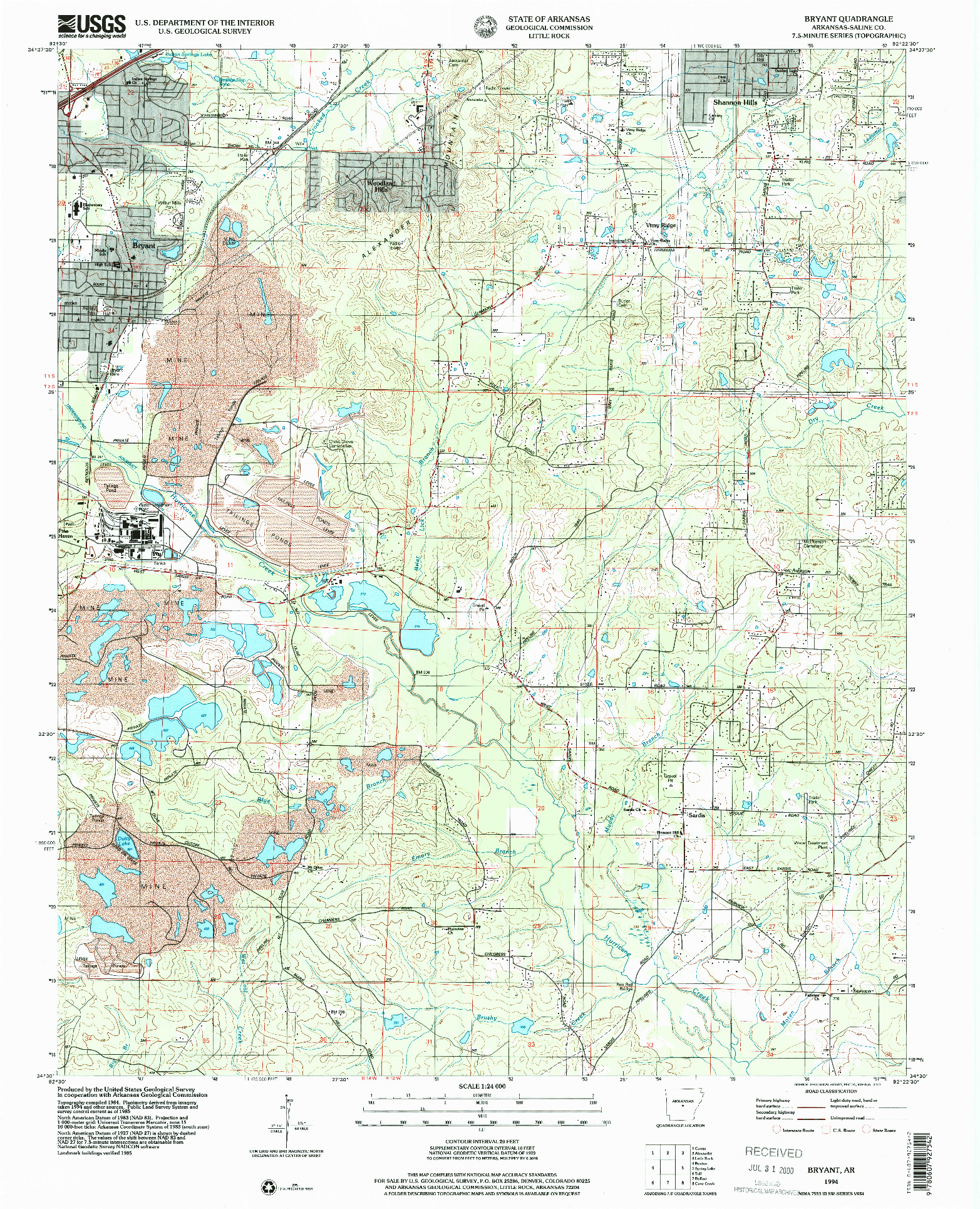 USGS 1:24000-SCALE QUADRANGLE FOR BRYANT, AR 1994