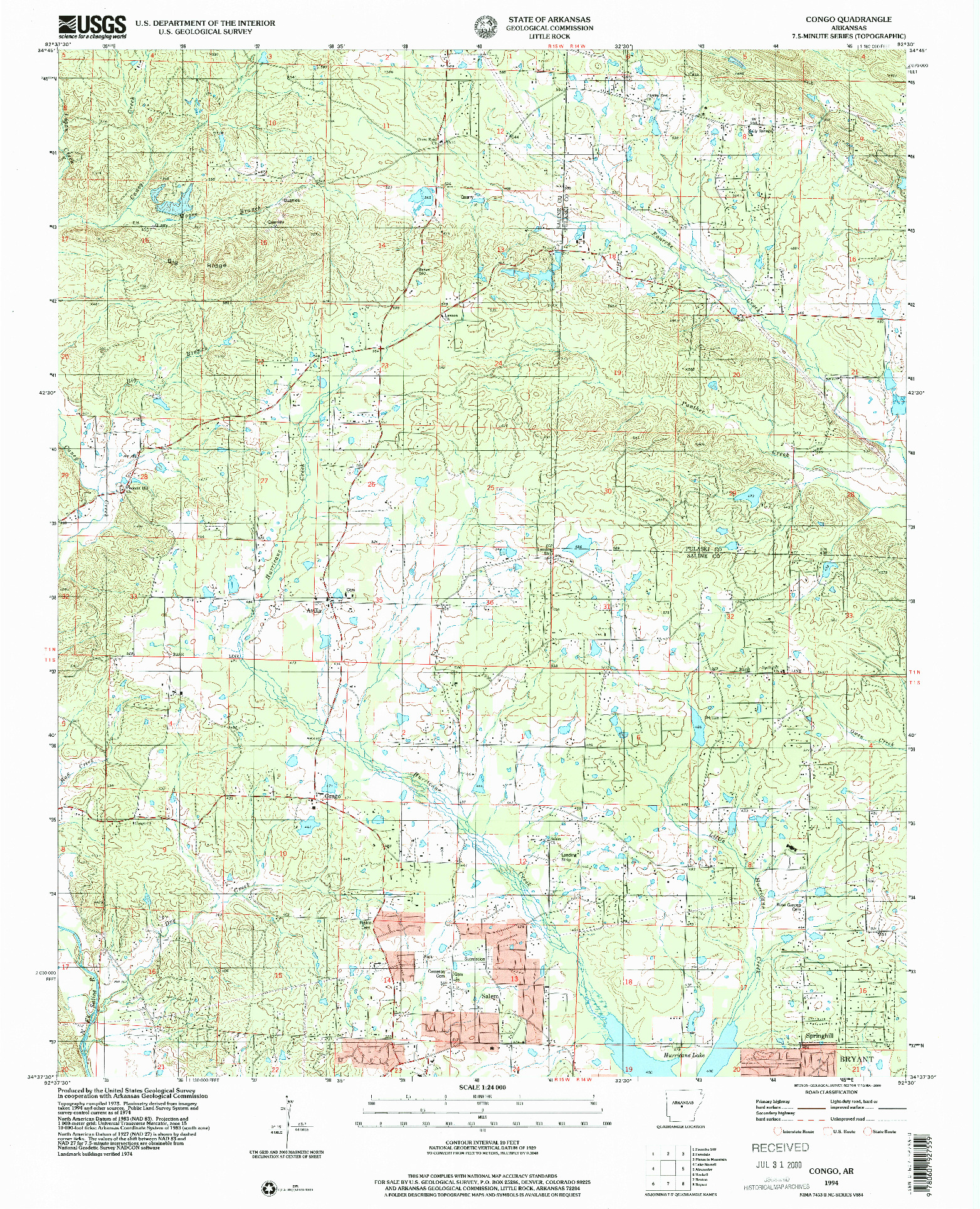 USGS 1:24000-SCALE QUADRANGLE FOR CONGO, AR 1994