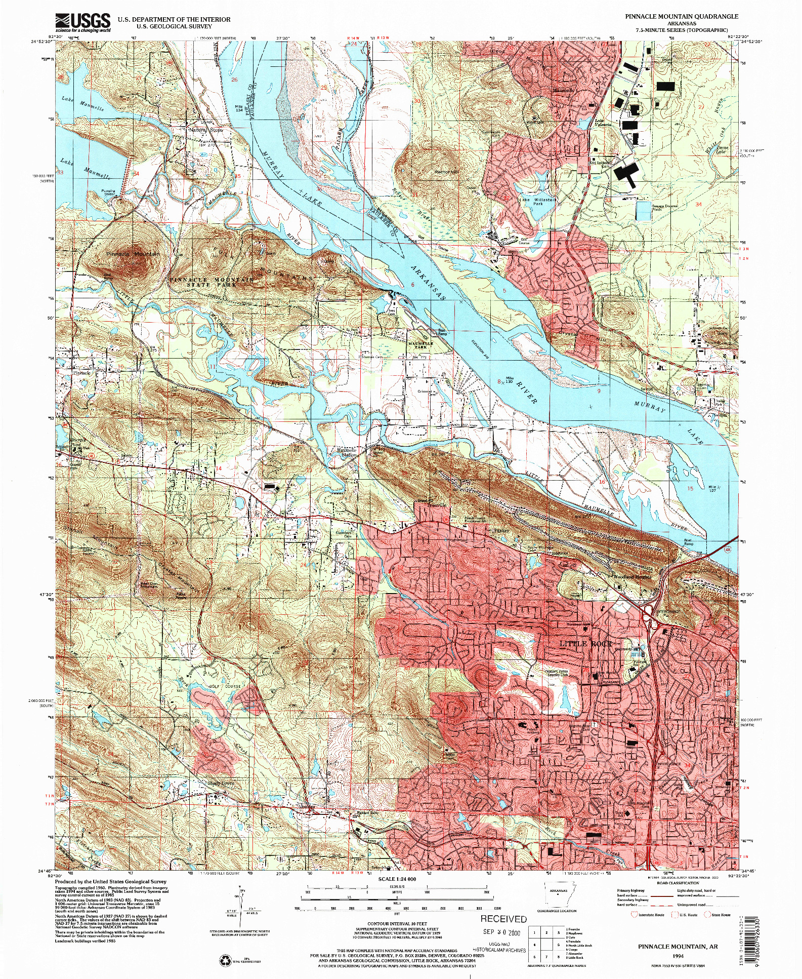 USGS 1:24000-SCALE QUADRANGLE FOR PINNACLE MOUNTAIN, AR 1994