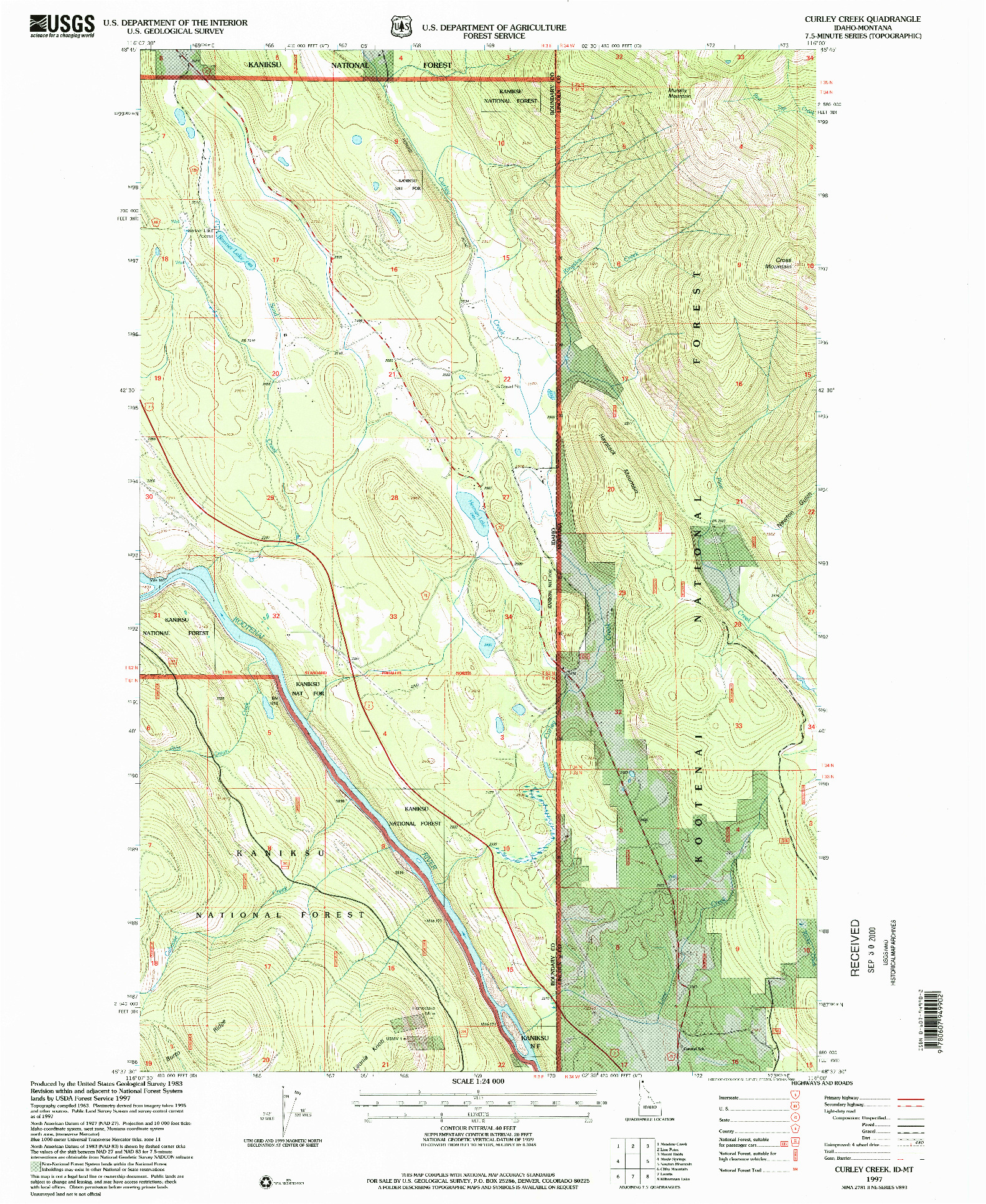 USGS 1:24000-SCALE QUADRANGLE FOR CURLEY CREEK, ID 1997