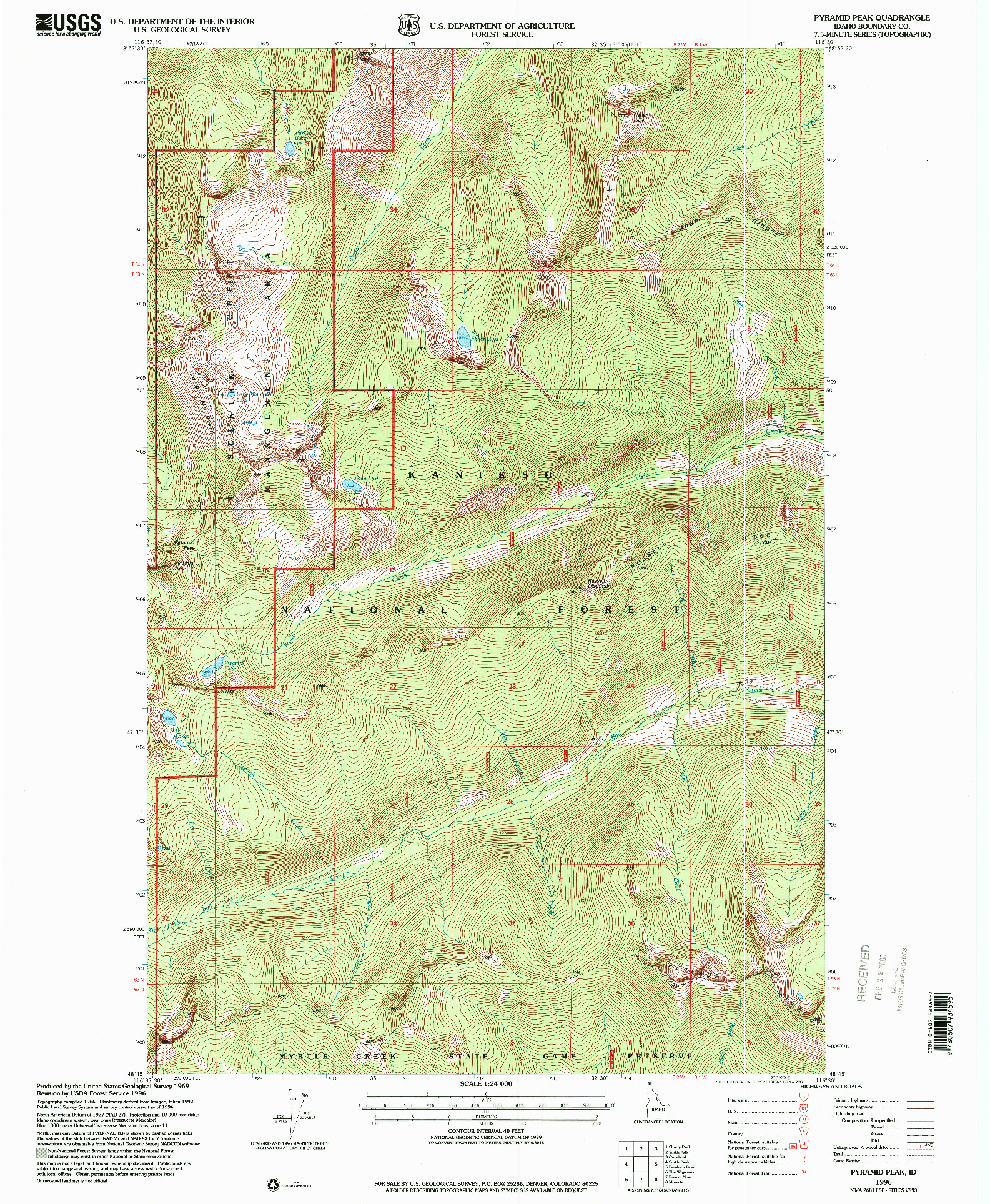 USGS 1:24000-SCALE QUADRANGLE FOR PYRAMID PEAK, ID 1996