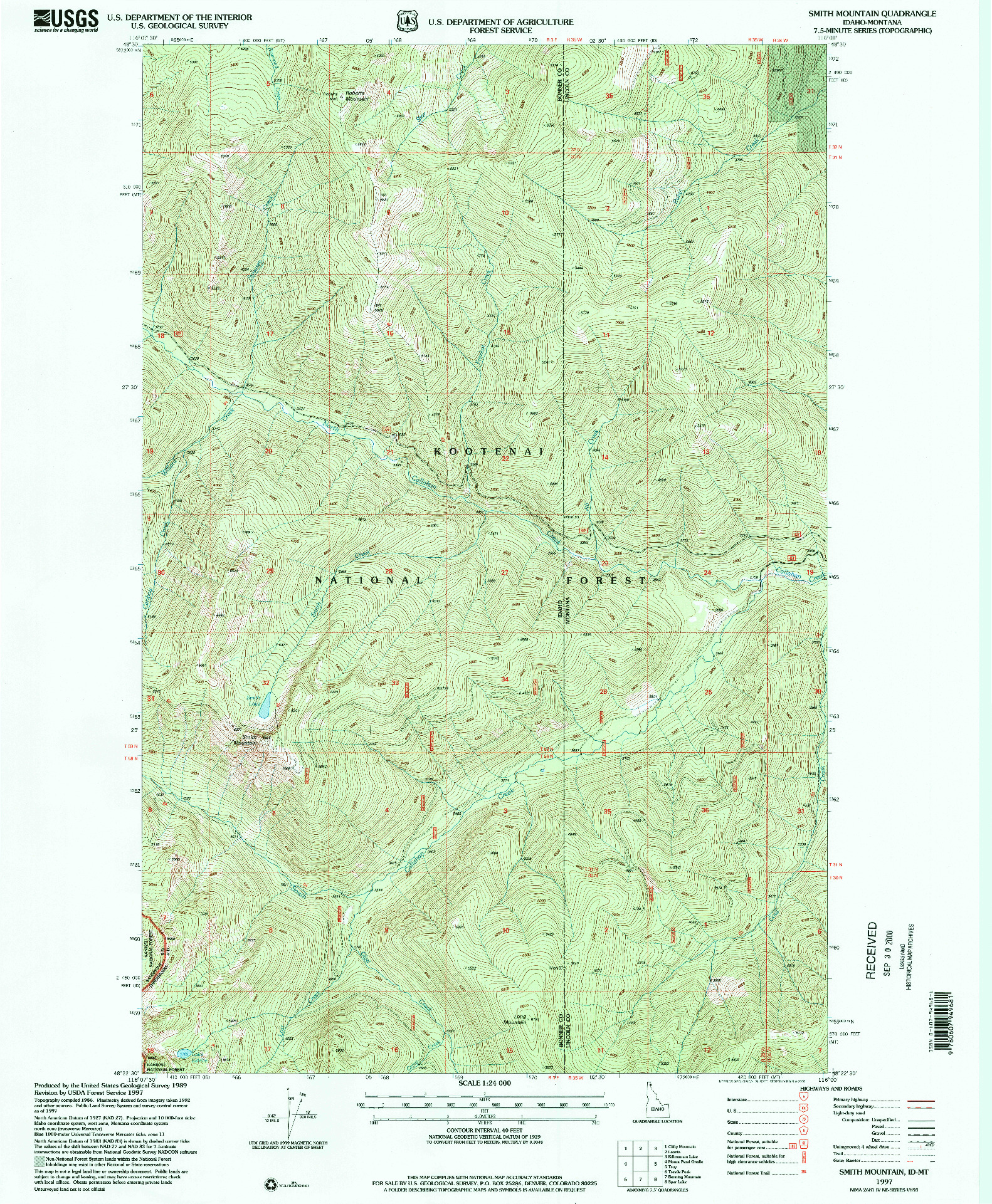 USGS 1:24000-SCALE QUADRANGLE FOR SMITH MOUNTAIN, ID 1997
