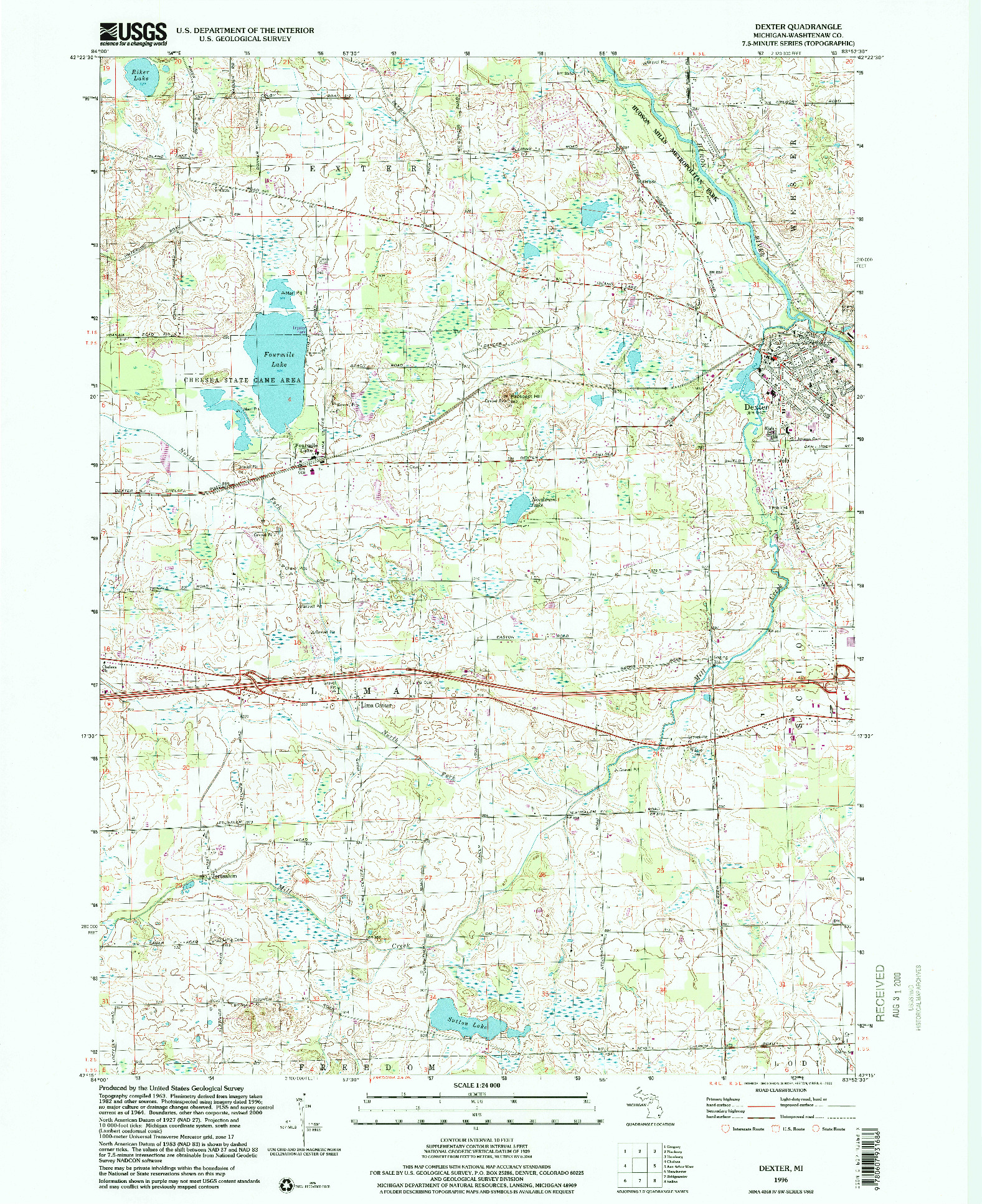 USGS 1:24000-SCALE QUADRANGLE FOR DEXTER, MI 1996