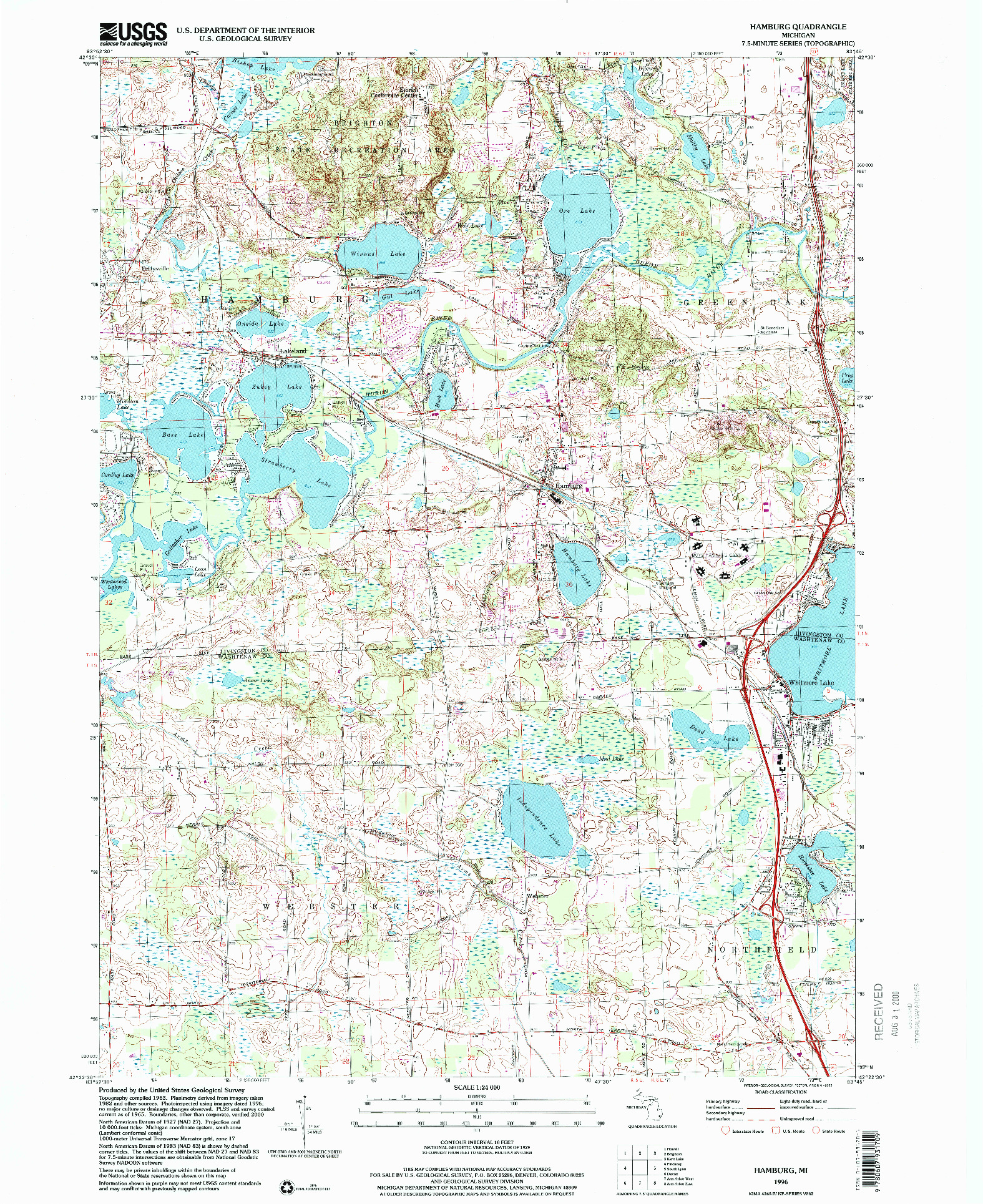 USGS 1:24000-SCALE QUADRANGLE FOR HAMBURG, MI 1996