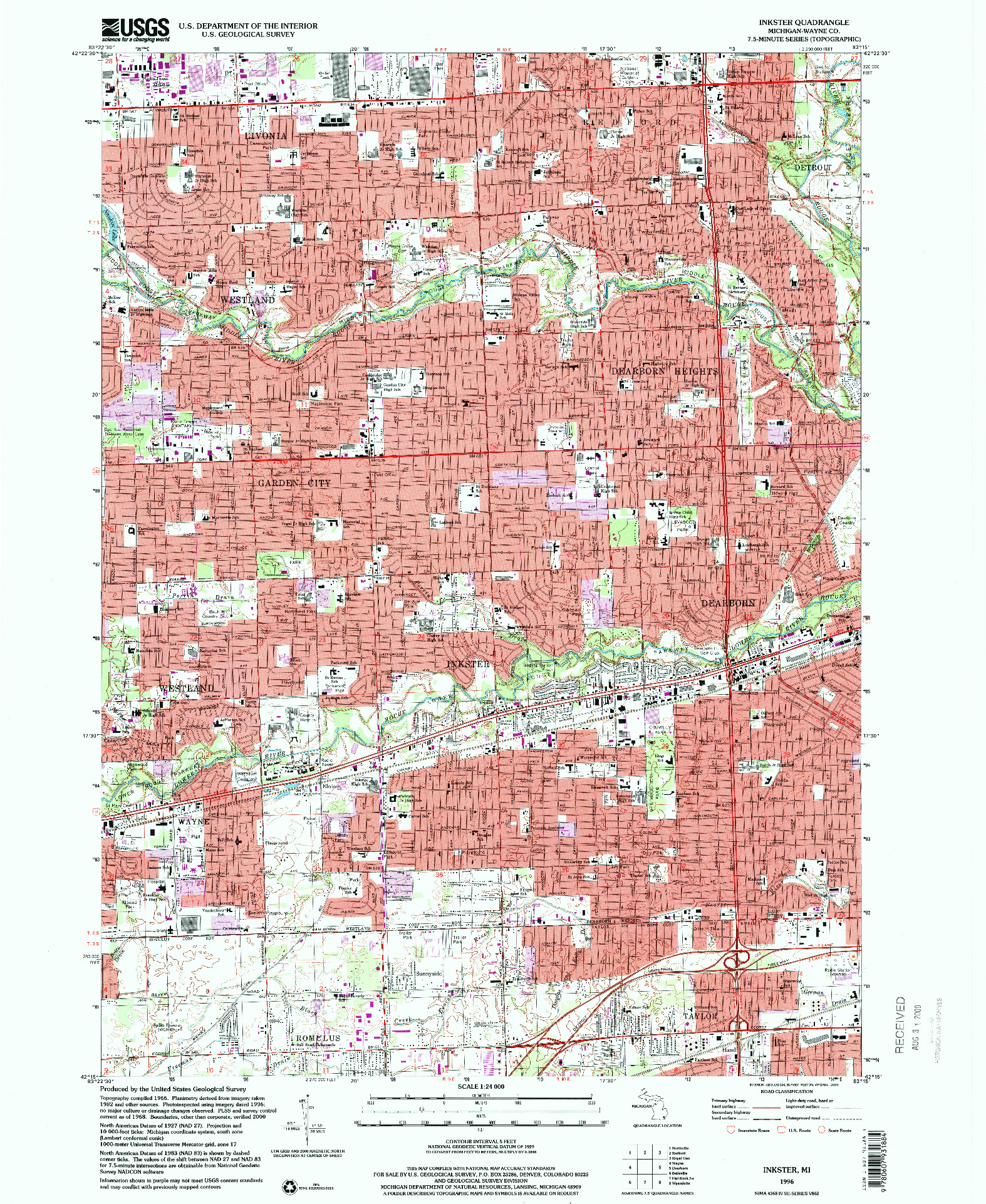 USGS 1:24000-SCALE QUADRANGLE FOR INKSTER, MI 1996