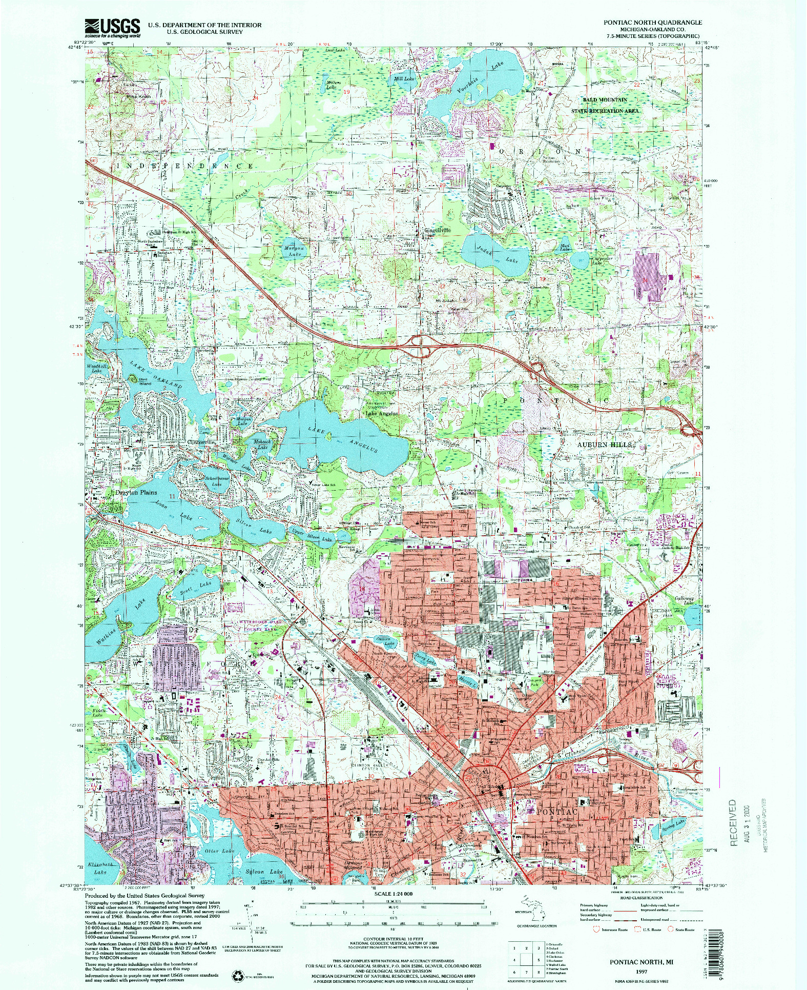 USGS 1:24000-SCALE QUADRANGLE FOR PONTIAC NORTH, MI 1997