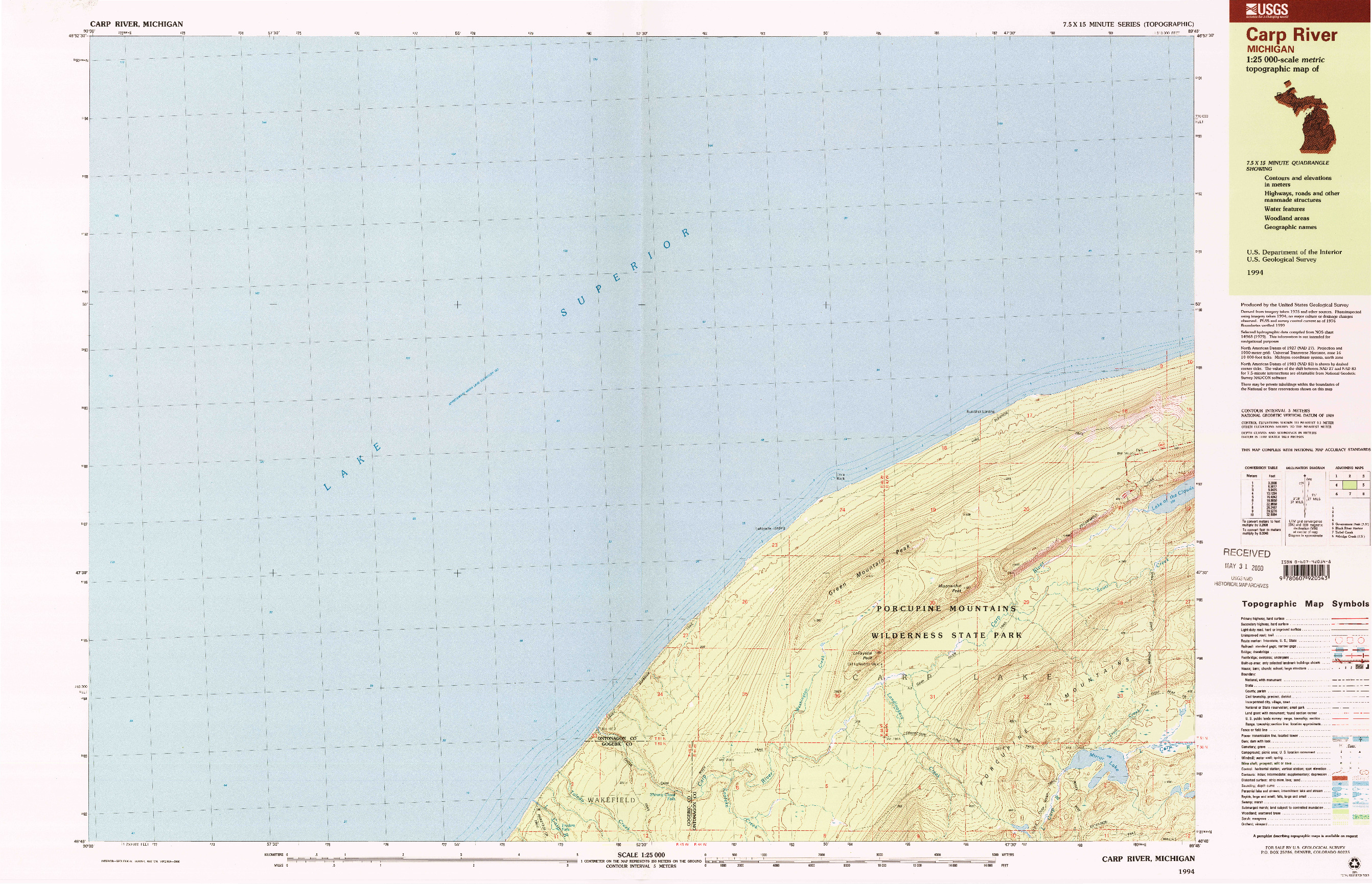 USGS 1:25000-SCALE QUADRANGLE FOR CARP RIVER, MI 1994