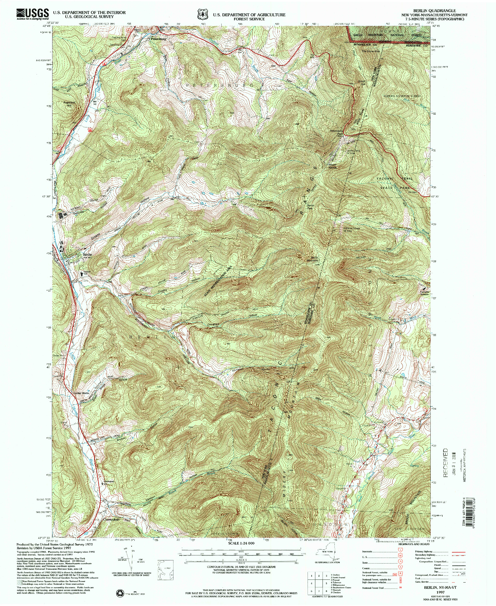 USGS 1:24000-SCALE QUADRANGLE FOR BERLIN, NY 1997