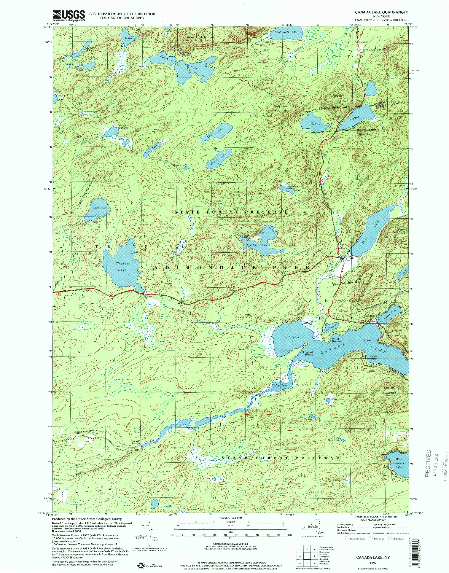 USGS 1:24000-SCALE QUADRANGLE FOR CANADA LAKE, NY 1997