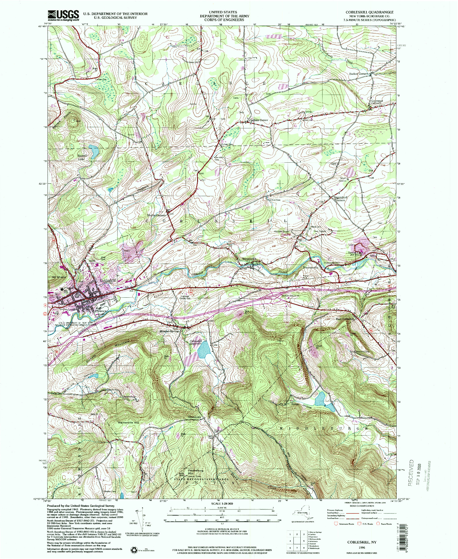 USGS 1:24000-SCALE QUADRANGLE FOR COBLESKILL, NY 1996