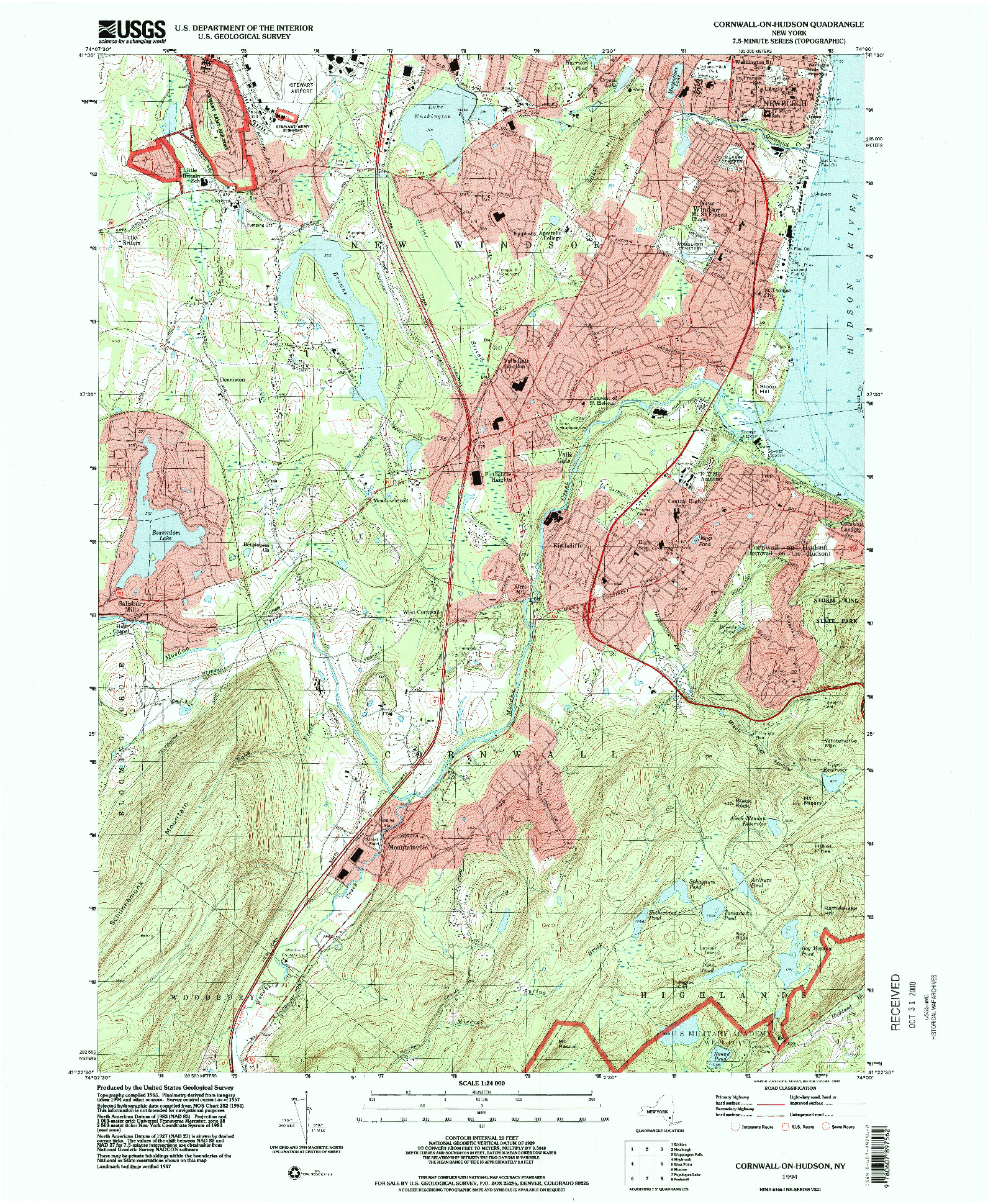 USGS 1:24000-SCALE QUADRANGLE FOR CORNWALL-ON-HUDSON, NY 1994