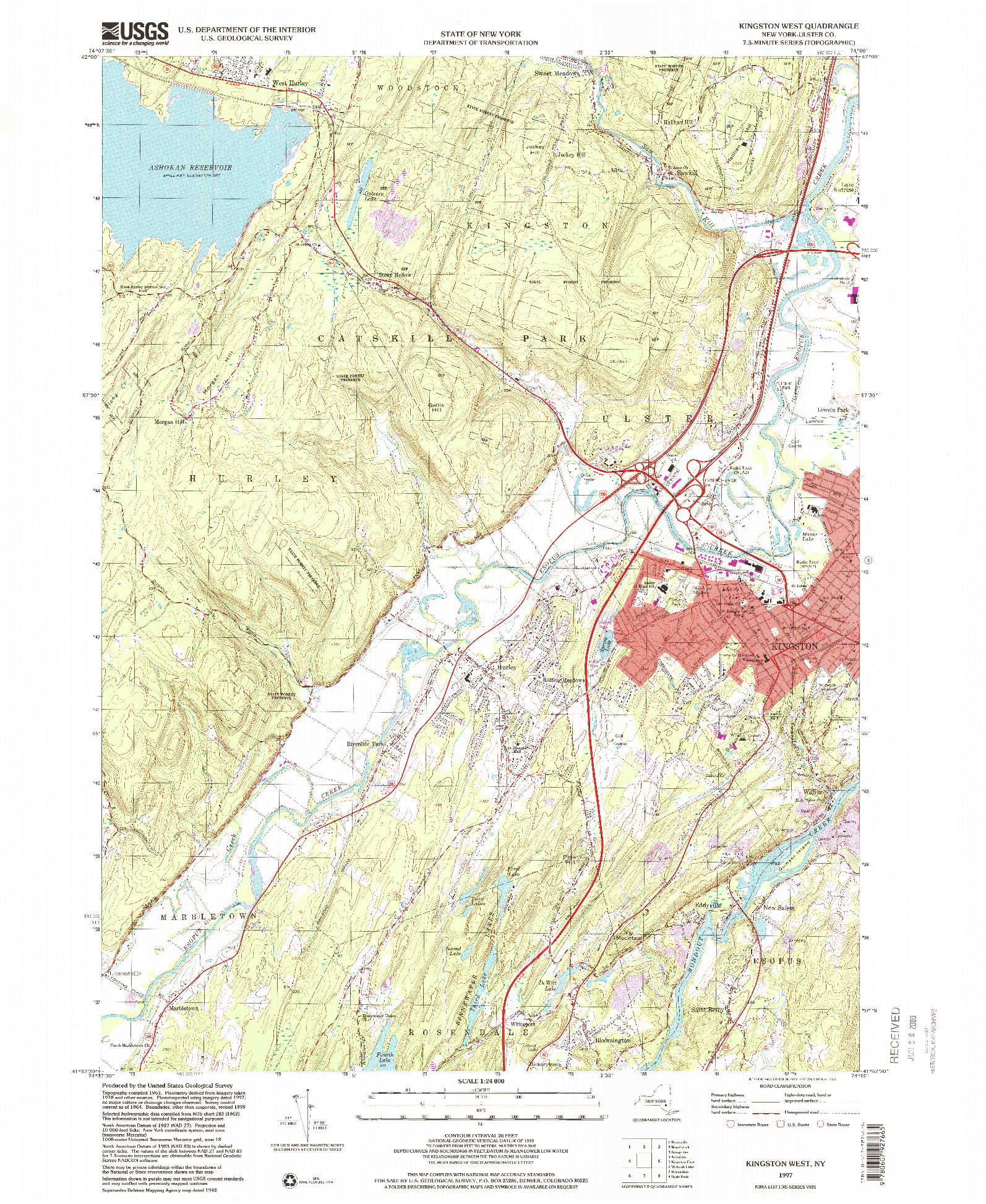 USGS 1:24000-SCALE QUADRANGLE FOR KINGSTON WEST, NY 1997