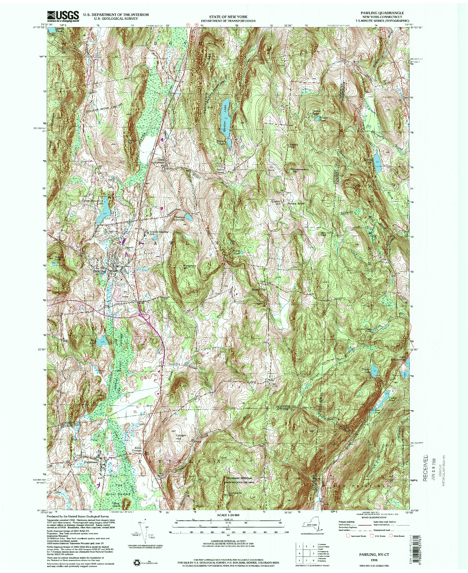 USGS 1:24000-SCALE QUADRANGLE FOR PAWLING, NY 1998