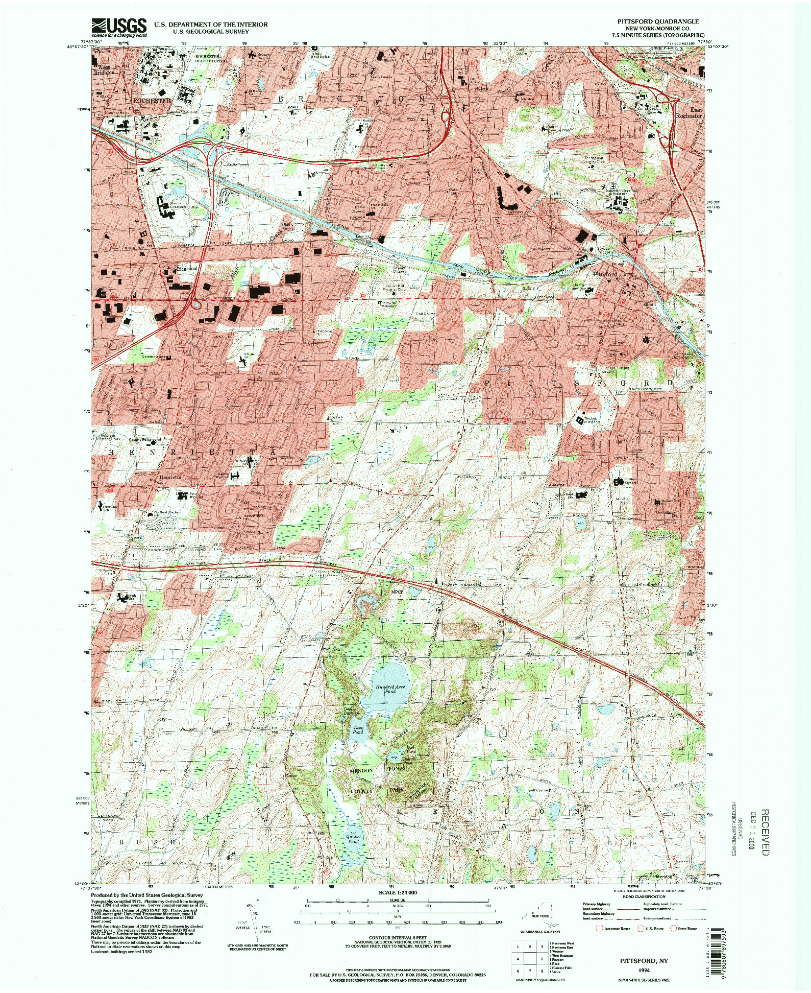 USGS 1:24000-SCALE QUADRANGLE FOR PITTSFORD, NY 1994
