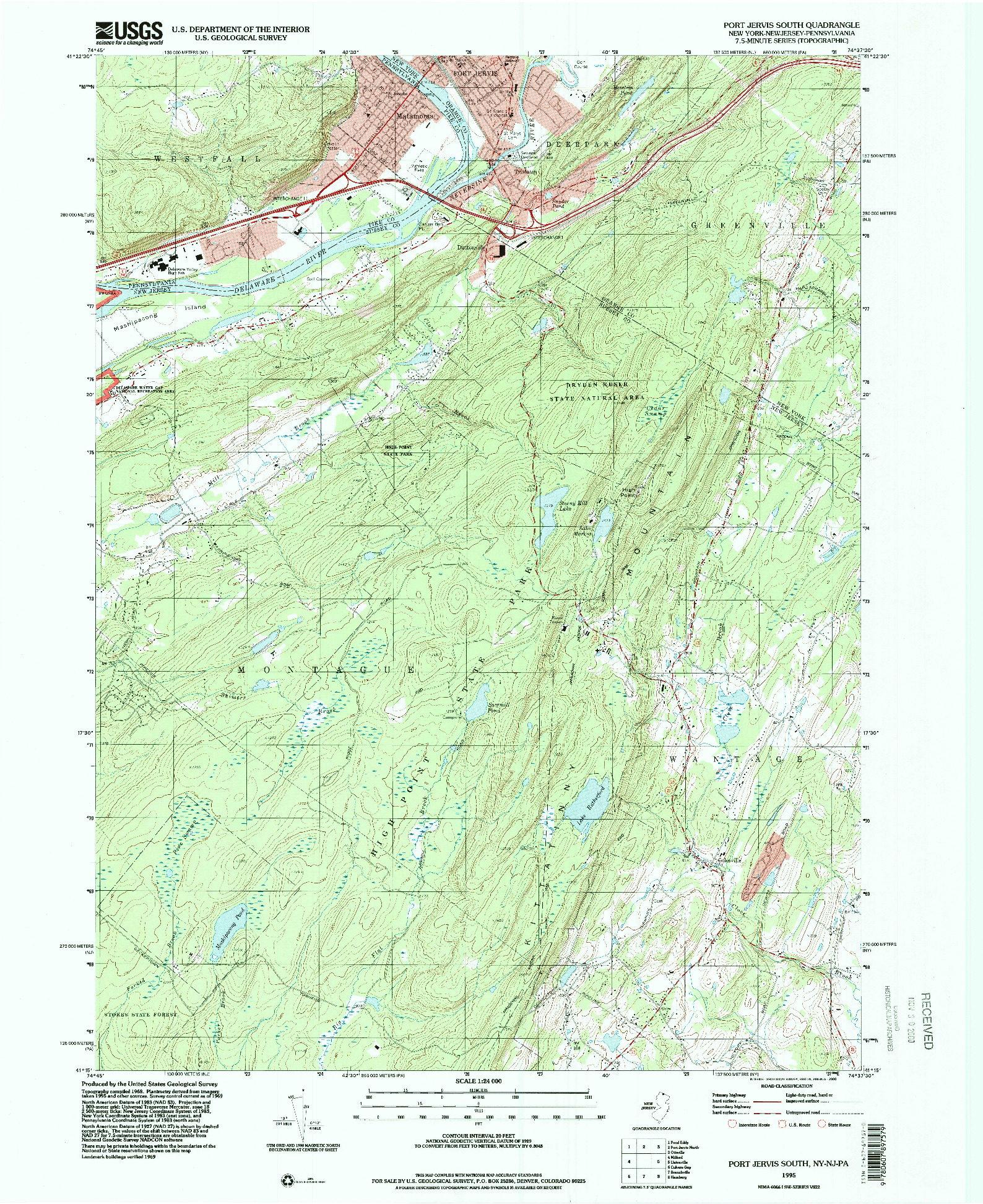 USGS 1:24000-SCALE QUADRANGLE FOR PORT JERVIS SOUTH, NY 1995