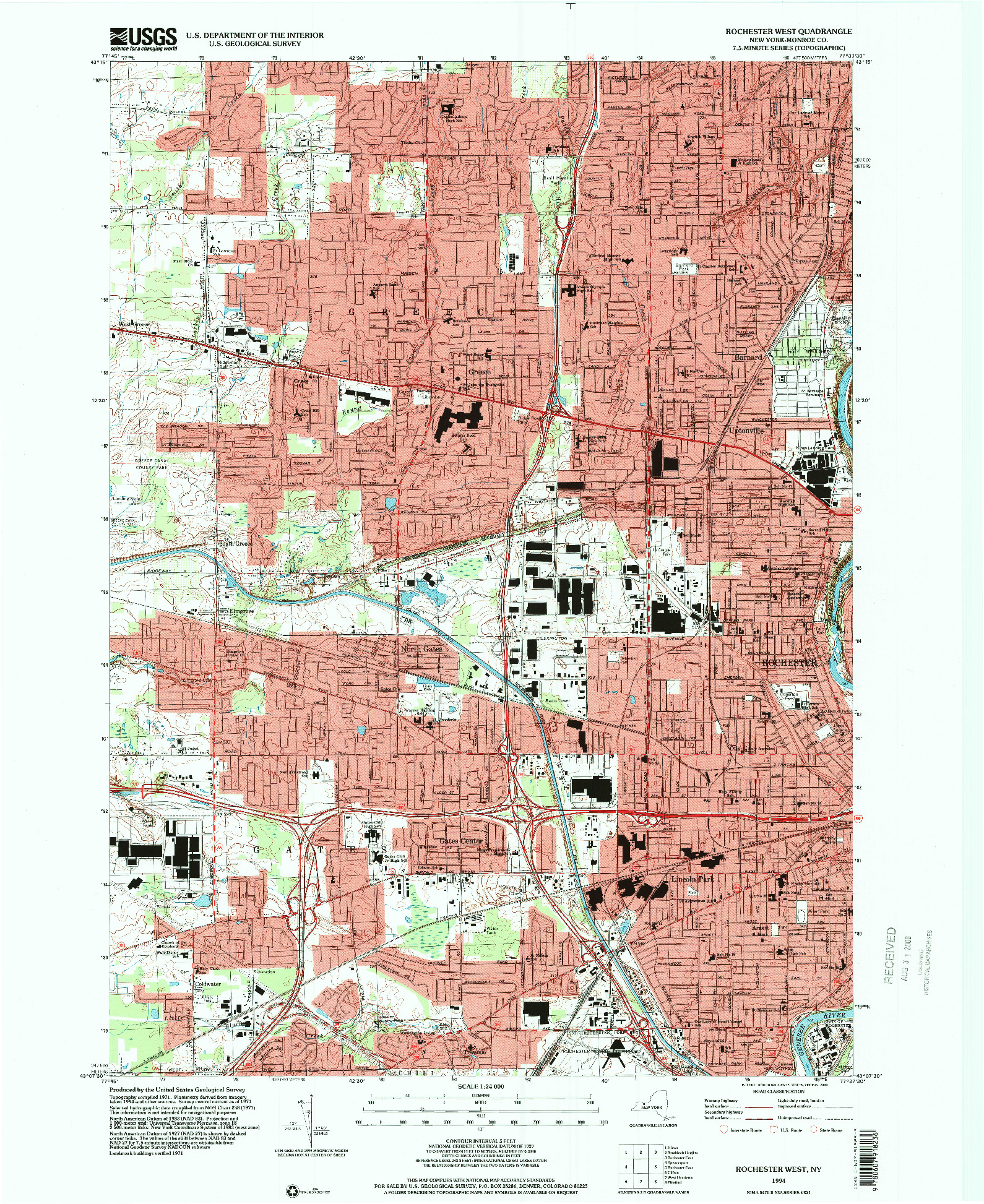 USGS 1:24000-SCALE QUADRANGLE FOR ROCHESTER WEST, NY 1994