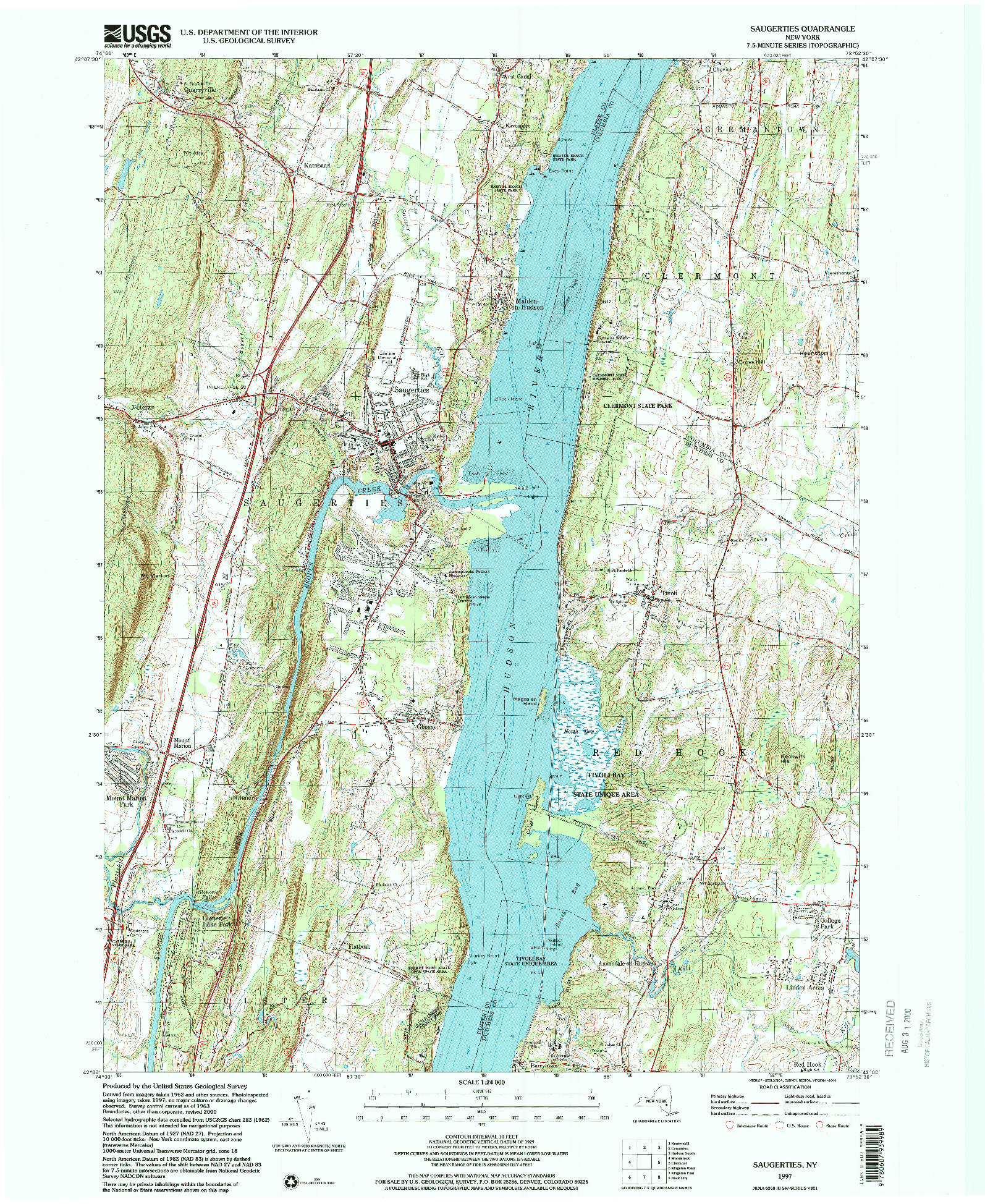 USGS 1:24000-SCALE QUADRANGLE FOR SAUGERTIES, NY 1997