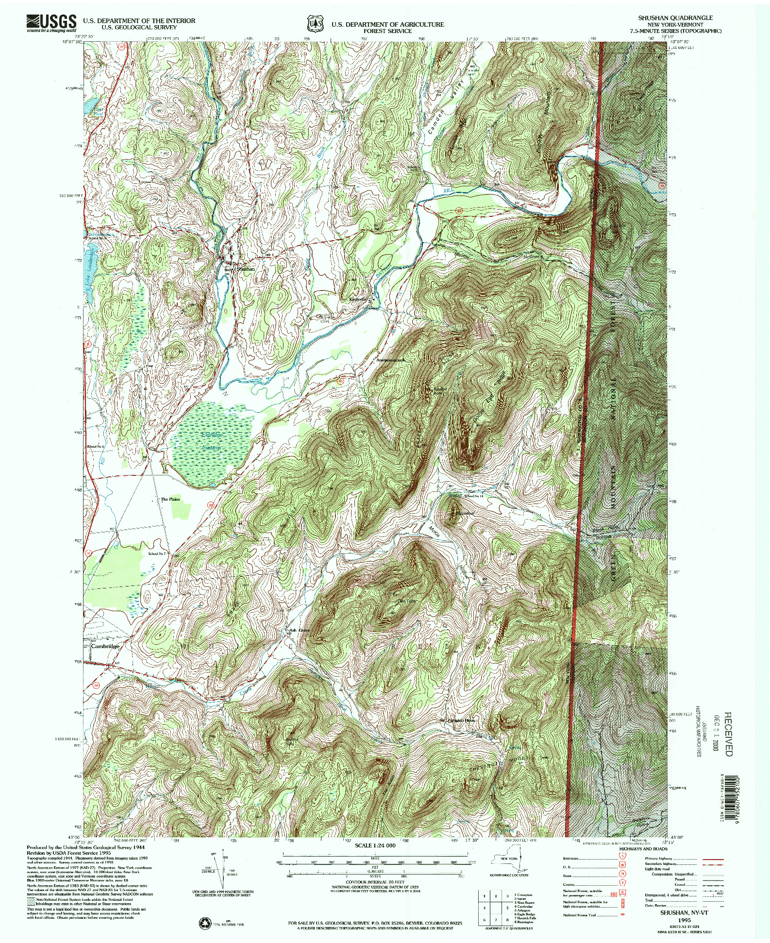 USGS 1:24000-SCALE QUADRANGLE FOR SHUSHAN, NY 1995