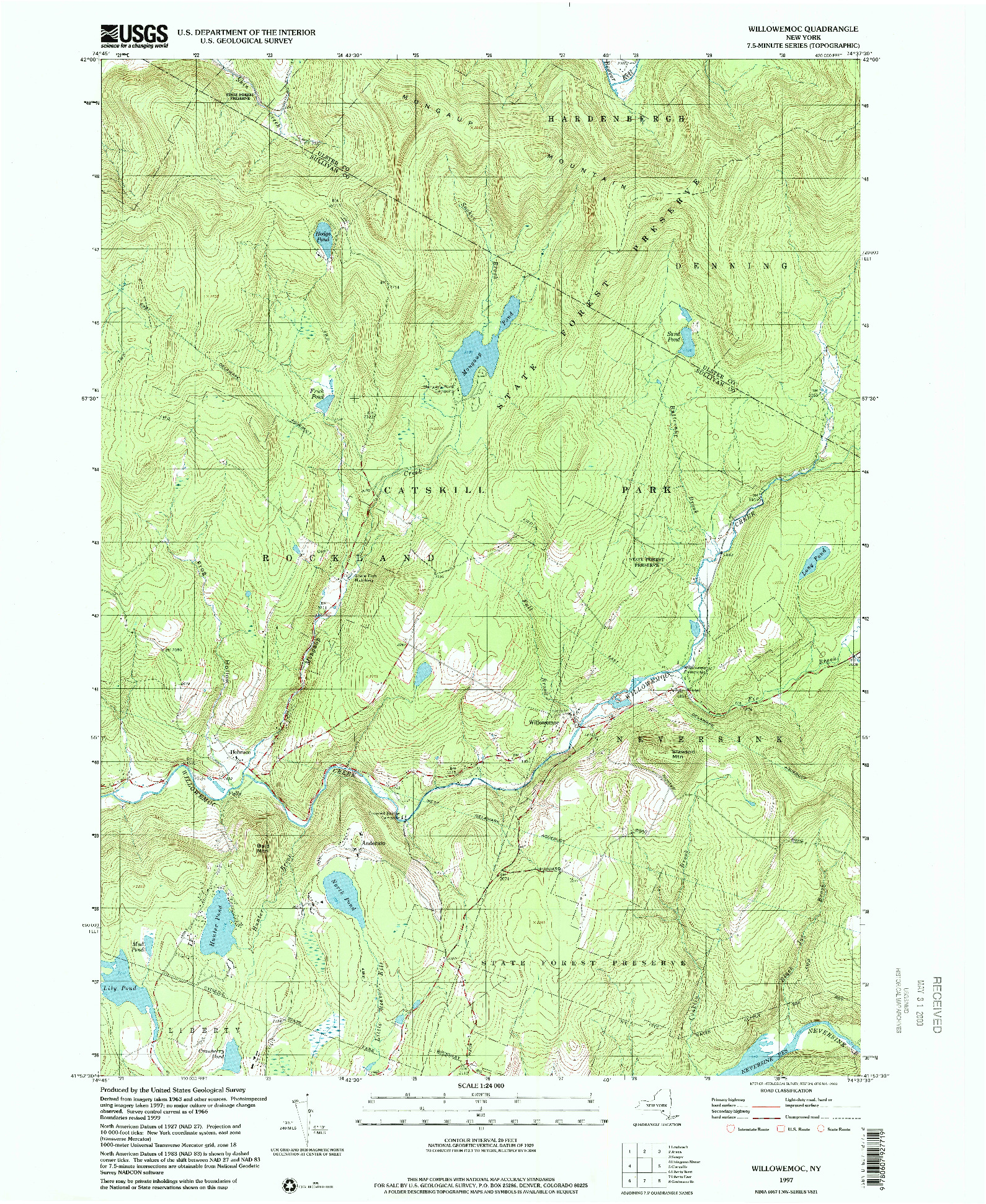 USGS 1:24000-SCALE QUADRANGLE FOR WILLOWEMOC, NY 1997