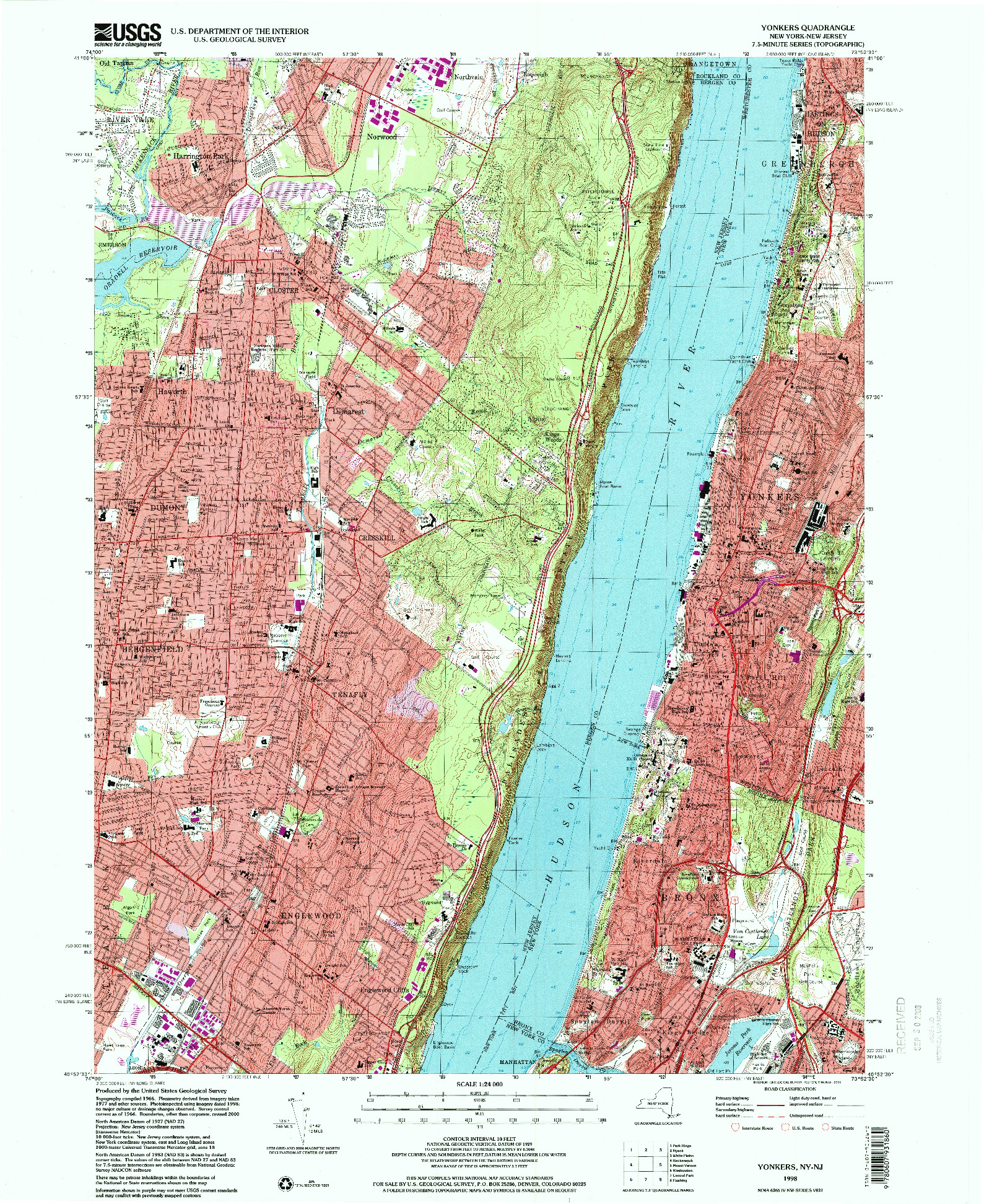 USGS 1:24000-SCALE QUADRANGLE FOR YONKERS, NY 1998