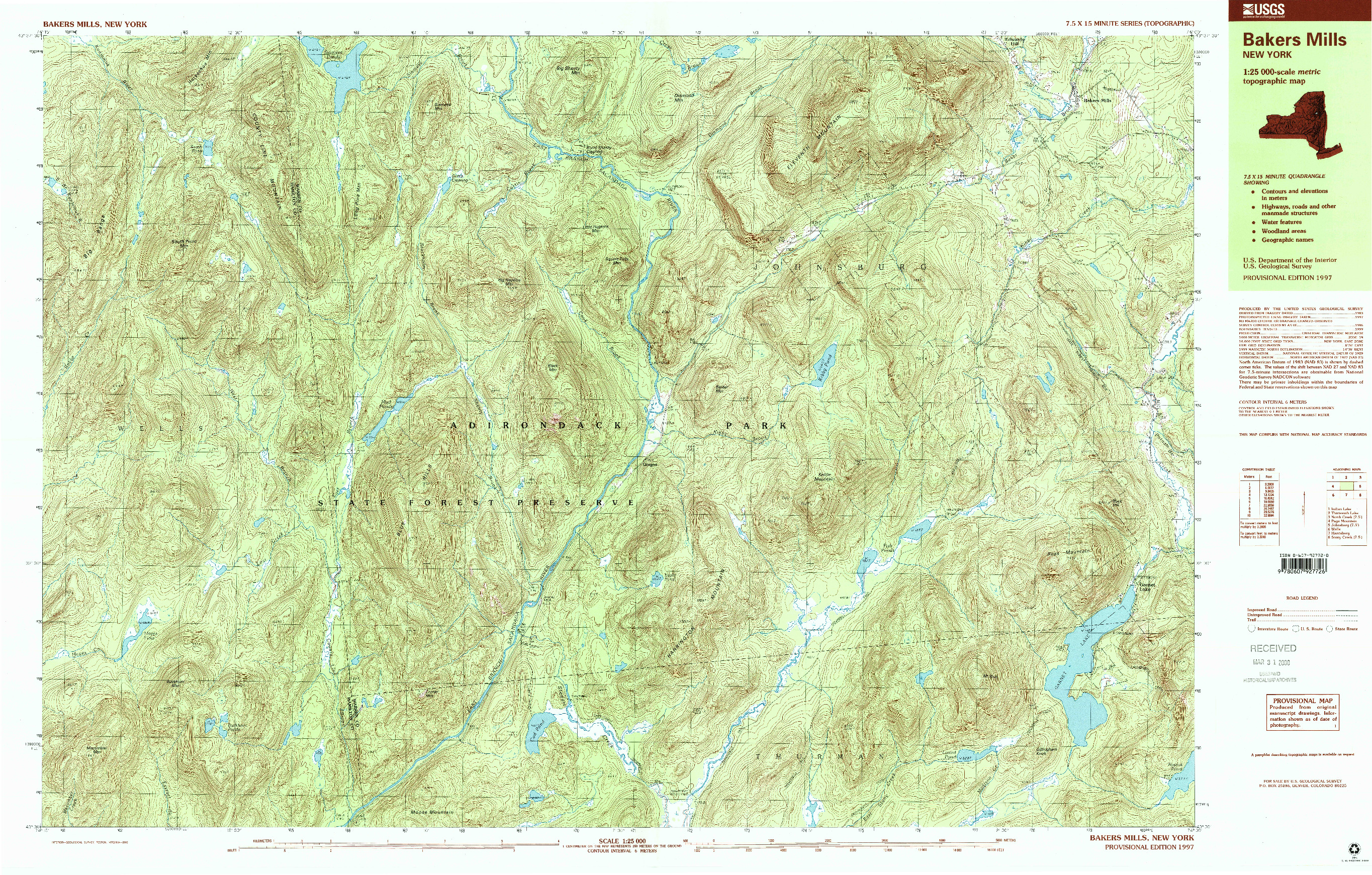 USGS 1:25000-SCALE QUADRANGLE FOR BAKERS MILLS, NY 1997