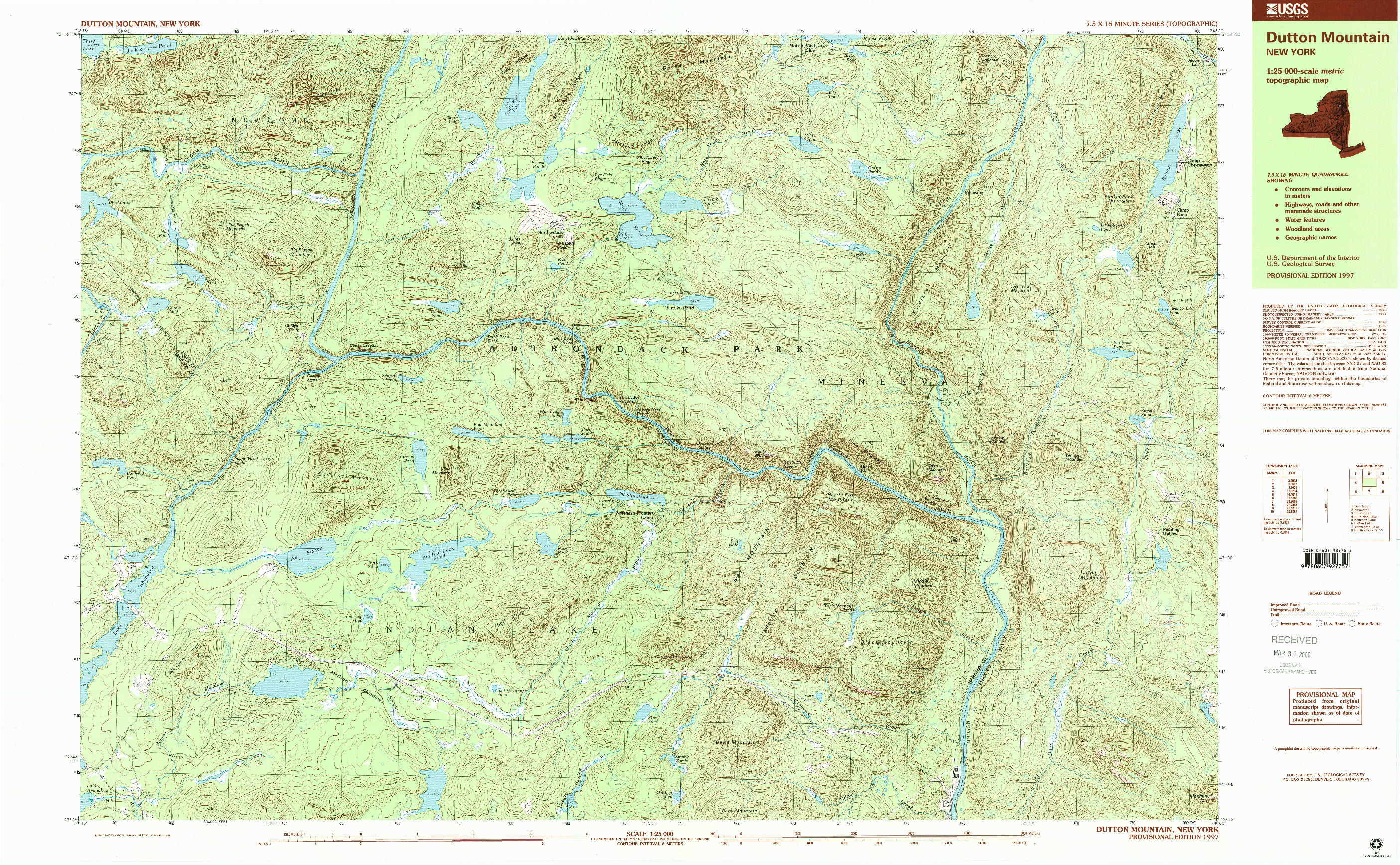 USGS 1:25000-SCALE QUADRANGLE FOR DUTTON MOUNTAIN, NY 1997