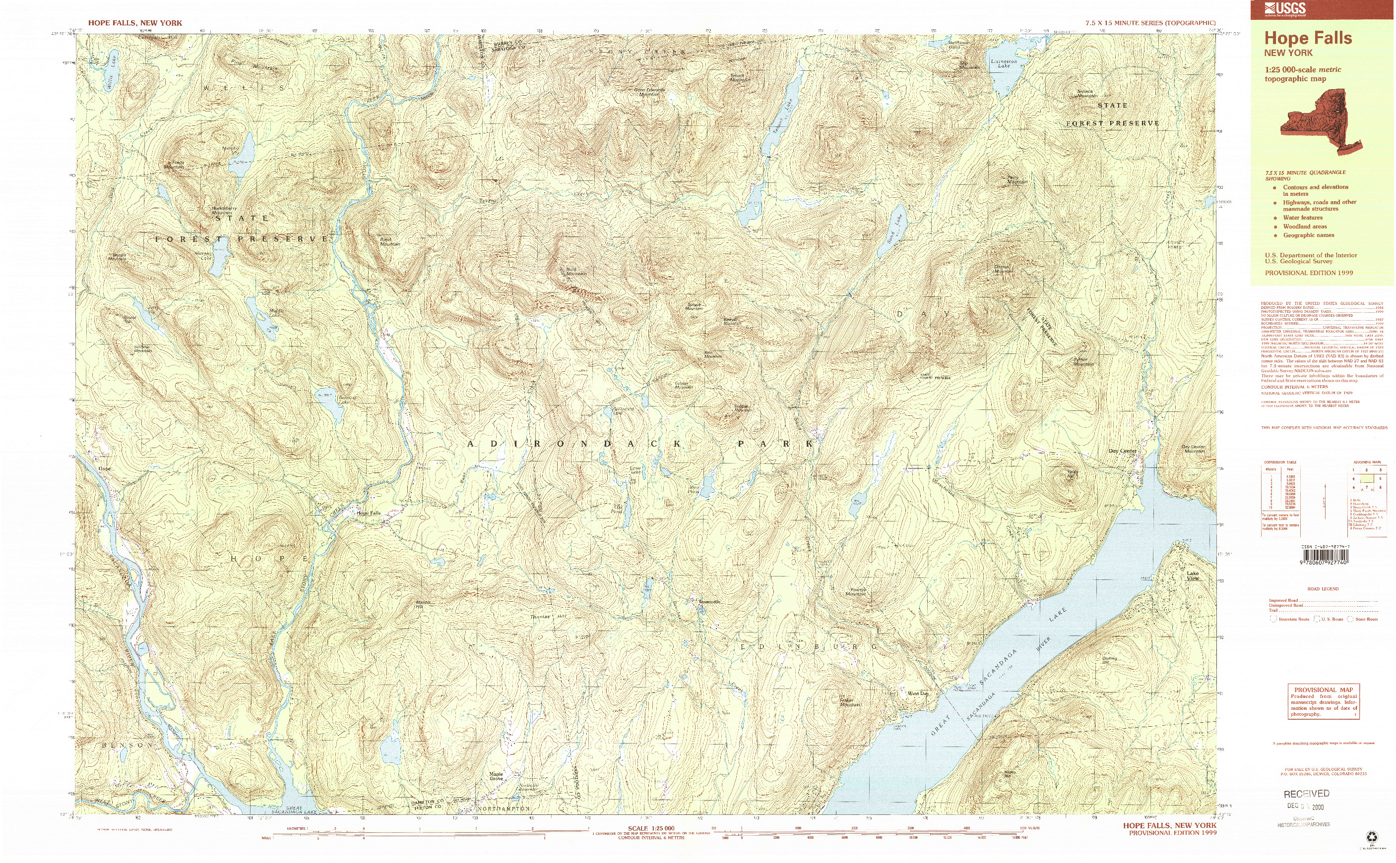 USGS 1:25000-SCALE QUADRANGLE FOR HOPE FALLS, NY 1999