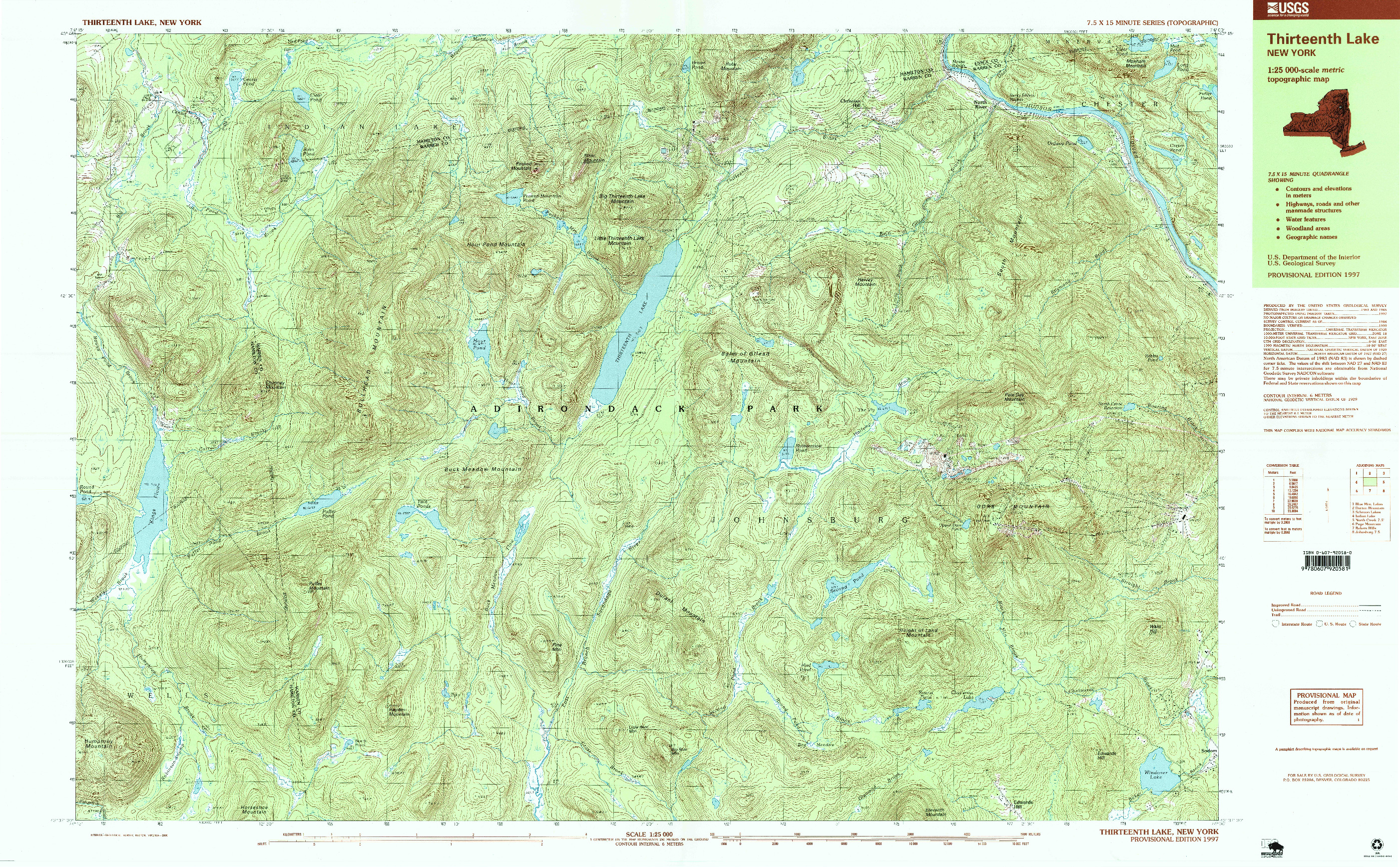 USGS 1:25000-SCALE QUADRANGLE FOR THIRTEENTH LAKE, NY 1997