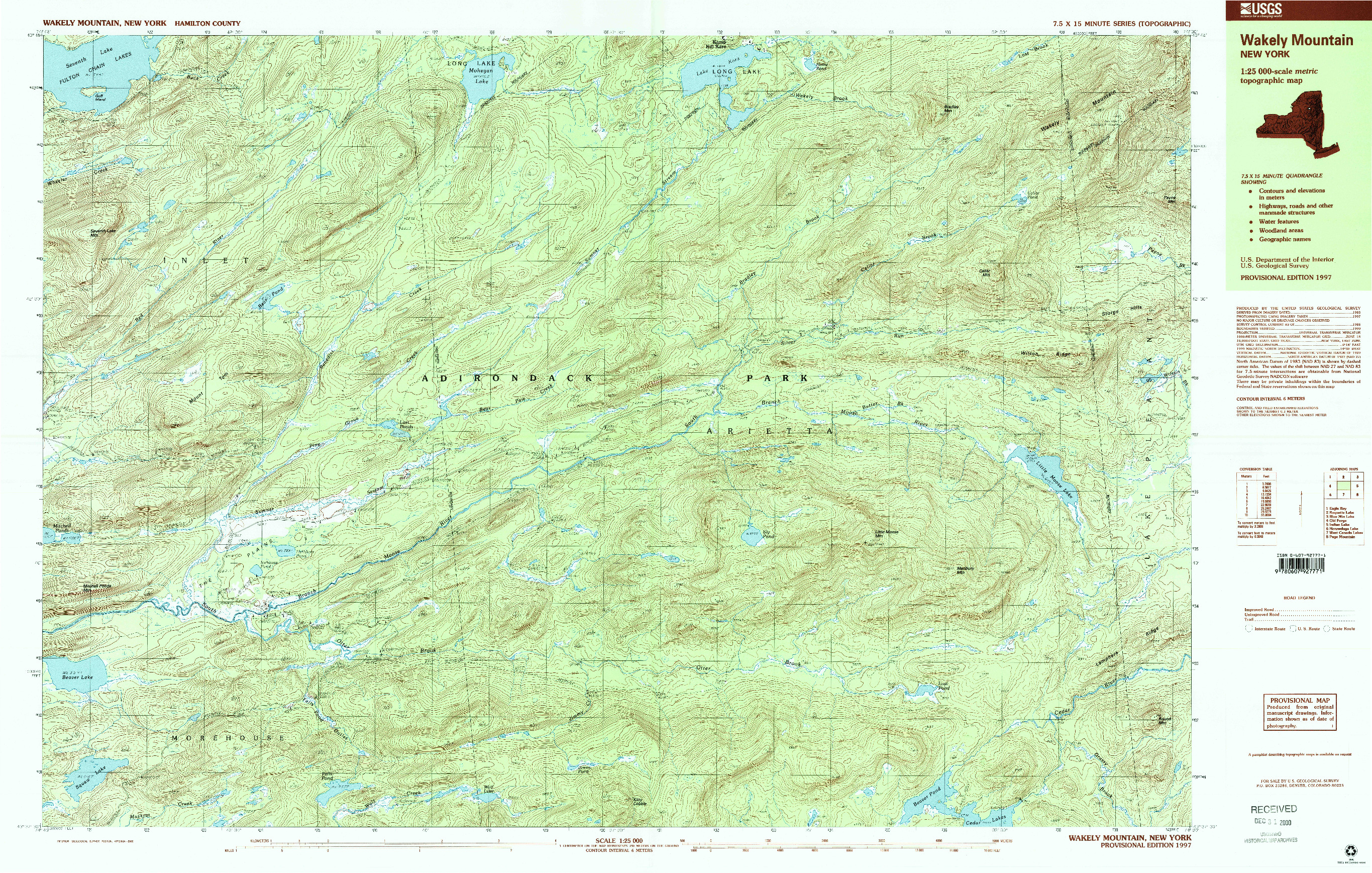 USGS 1:25000-SCALE QUADRANGLE FOR WAKELY MOUNTAIN, NY 1997
