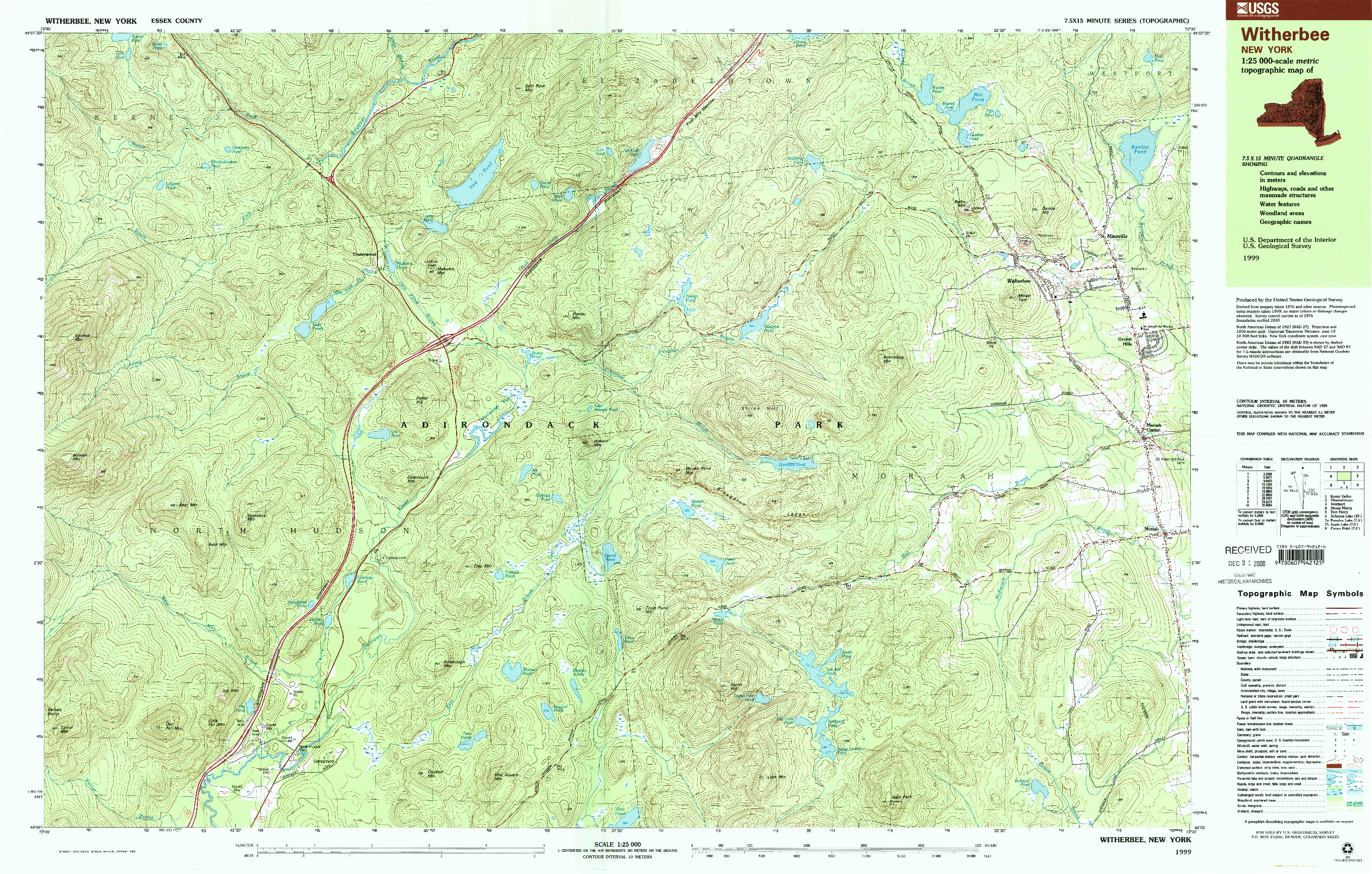 USGS 1:25000-SCALE QUADRANGLE FOR WITHERBEE, NY 1999