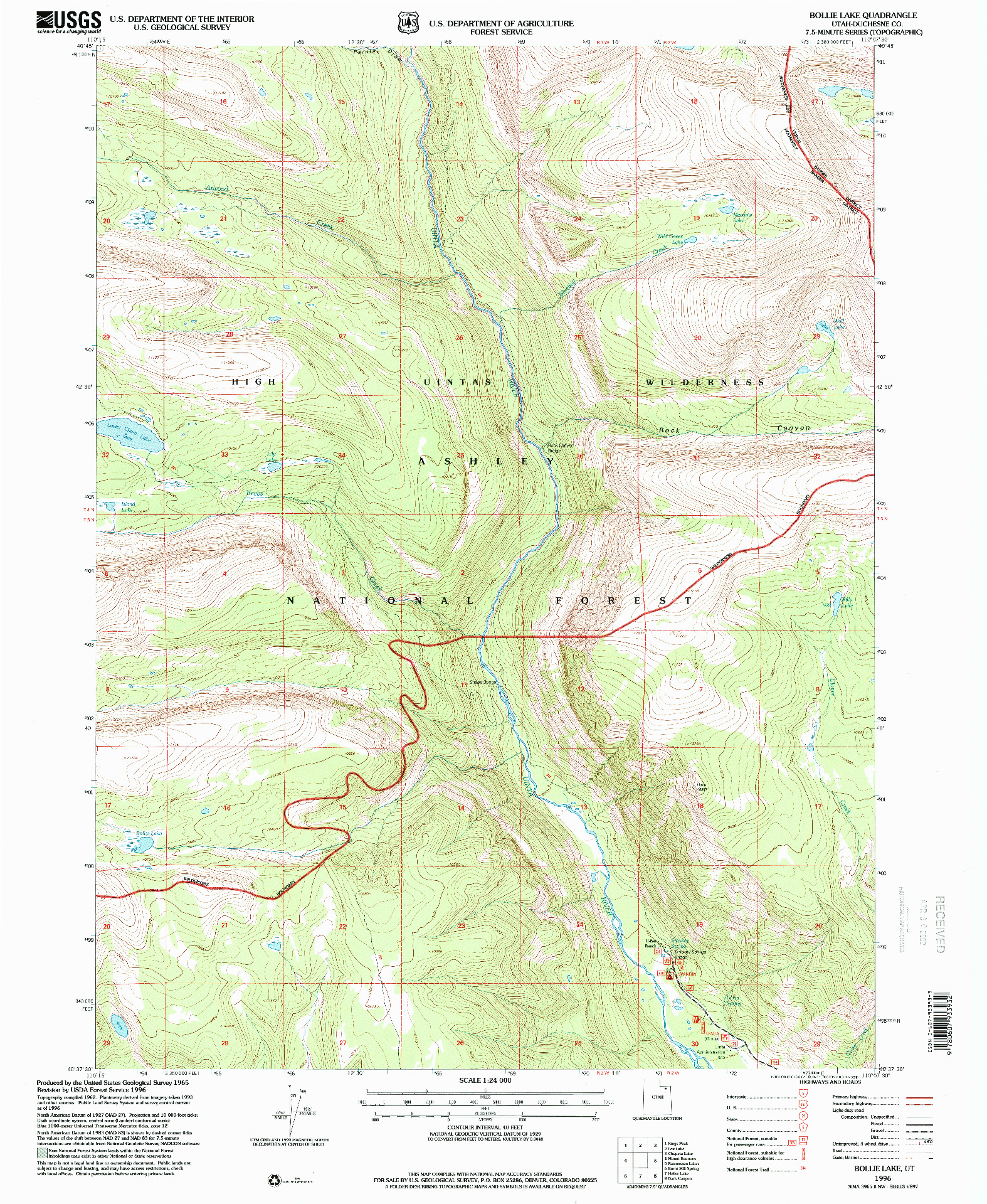 USGS 1:24000-SCALE QUADRANGLE FOR BOLLIE LAKE, UT 1996