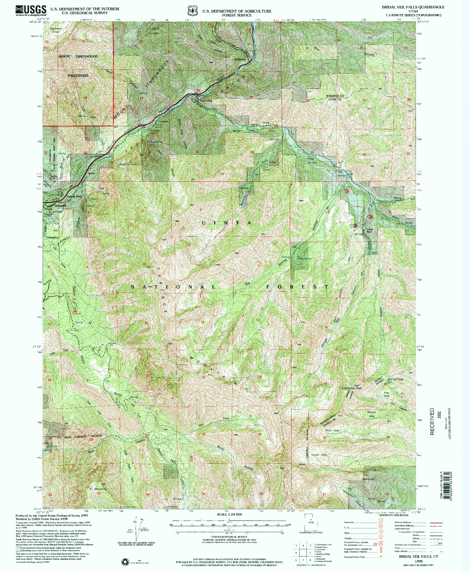 USGS 1:24000-SCALE QUADRANGLE FOR BRIDAL VEIL FALLS, UT 1998
