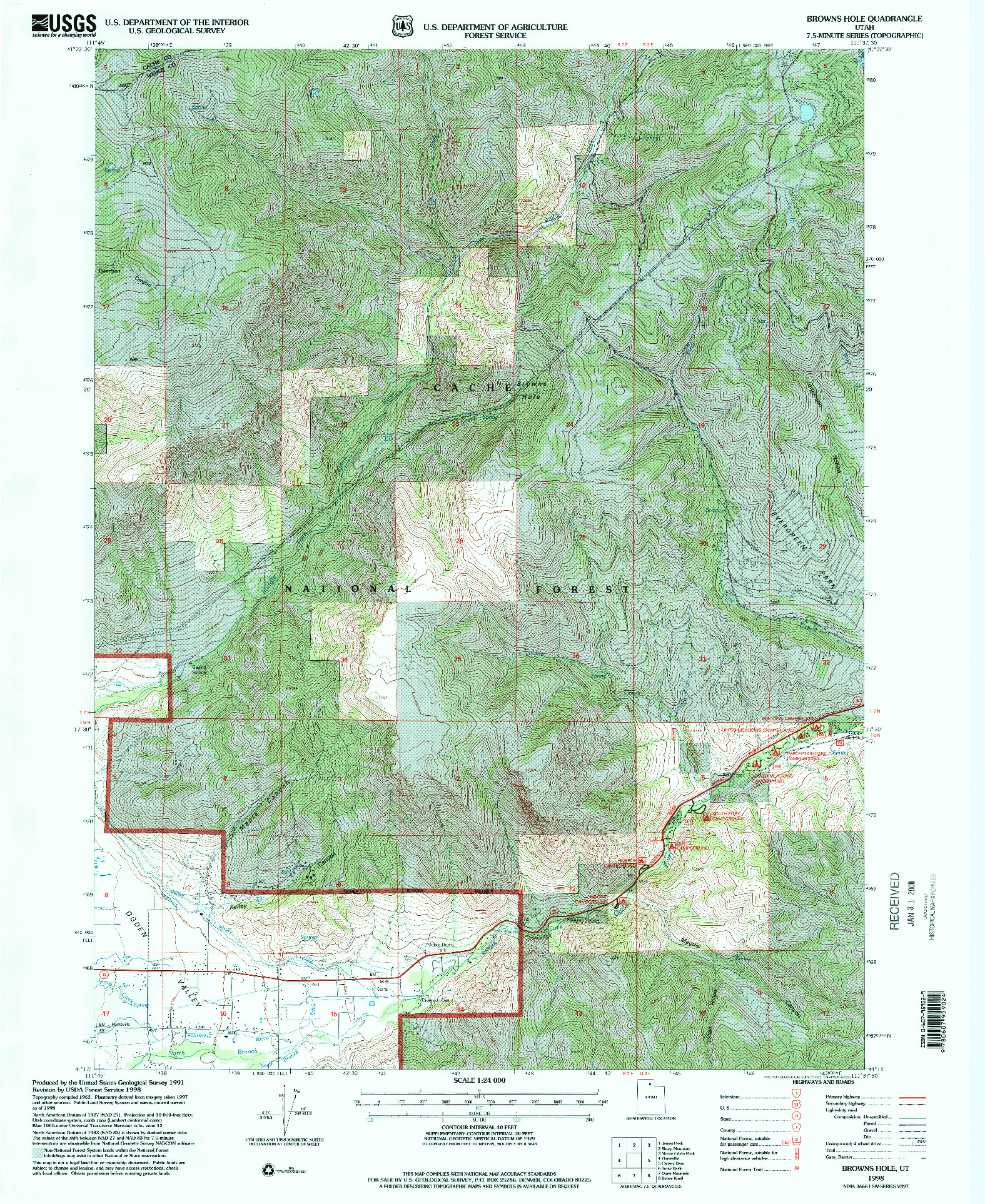 USGS 1:24000-SCALE QUADRANGLE FOR BROWNS HOLE, UT 1998