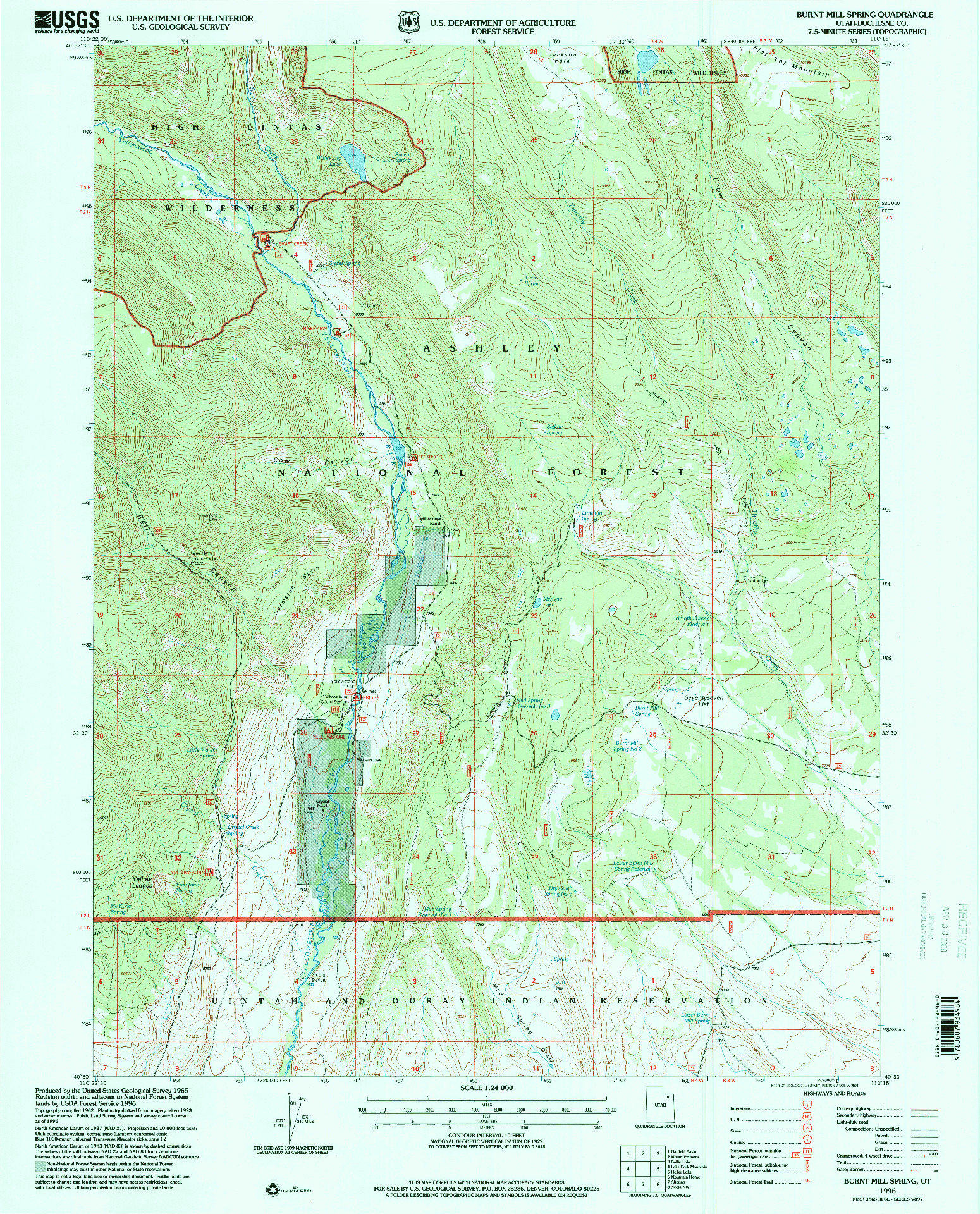 USGS 1:24000-SCALE QUADRANGLE FOR BURNT MILL SPRING, UT 1996
