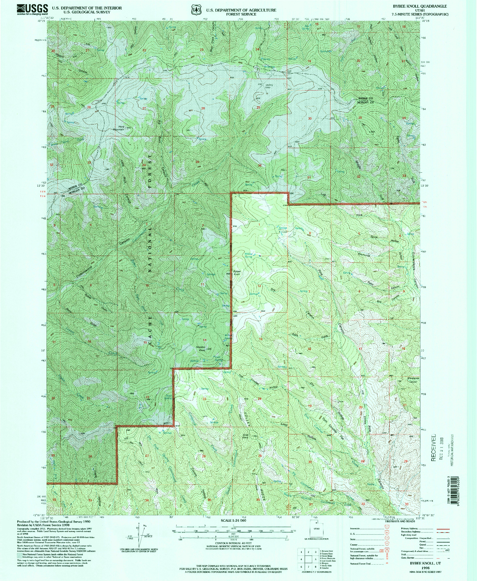 USGS 1:24000-SCALE QUADRANGLE FOR BYBEE KNOLL, UT 1998