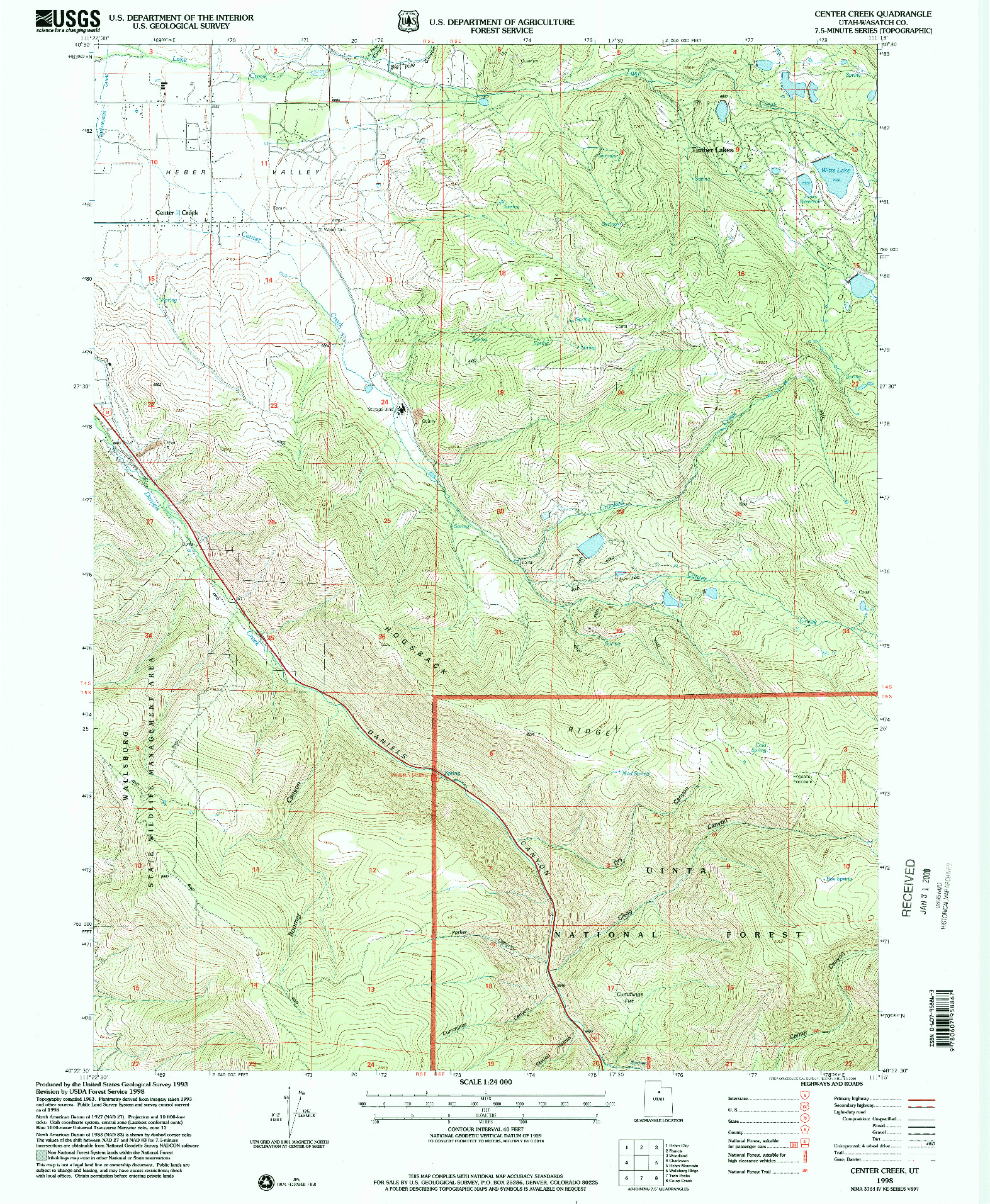 USGS 1:24000-SCALE QUADRANGLE FOR CENTER CREEK, UT 1998
