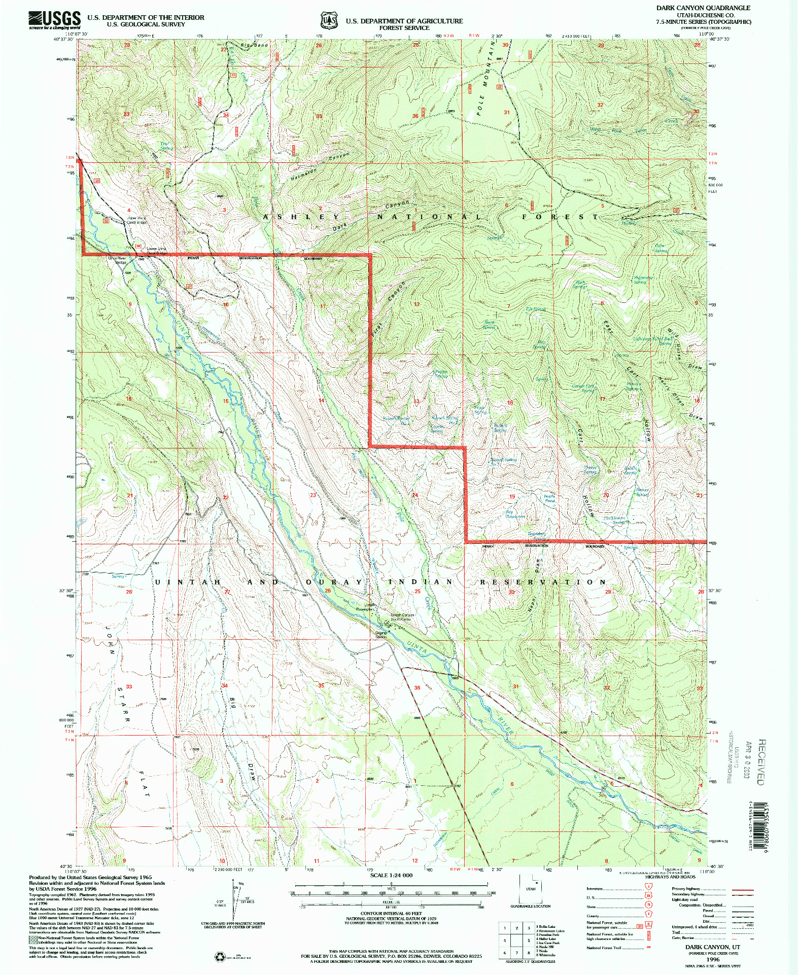 USGS 1:24000-SCALE QUADRANGLE FOR DARK CANYON, UT 1996