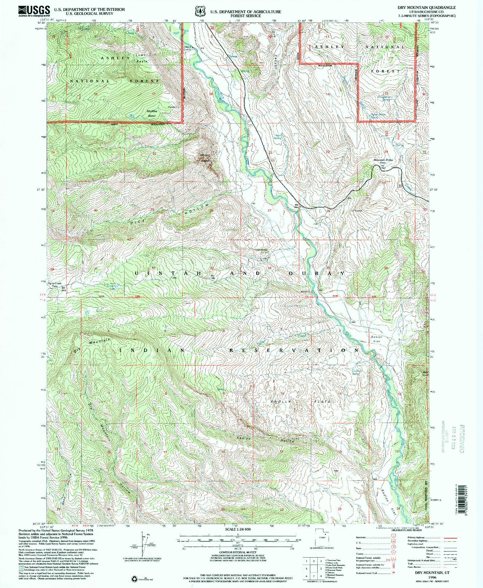 USGS 1:24000-SCALE QUADRANGLE FOR DRY MOUNTAIN, UT 1996