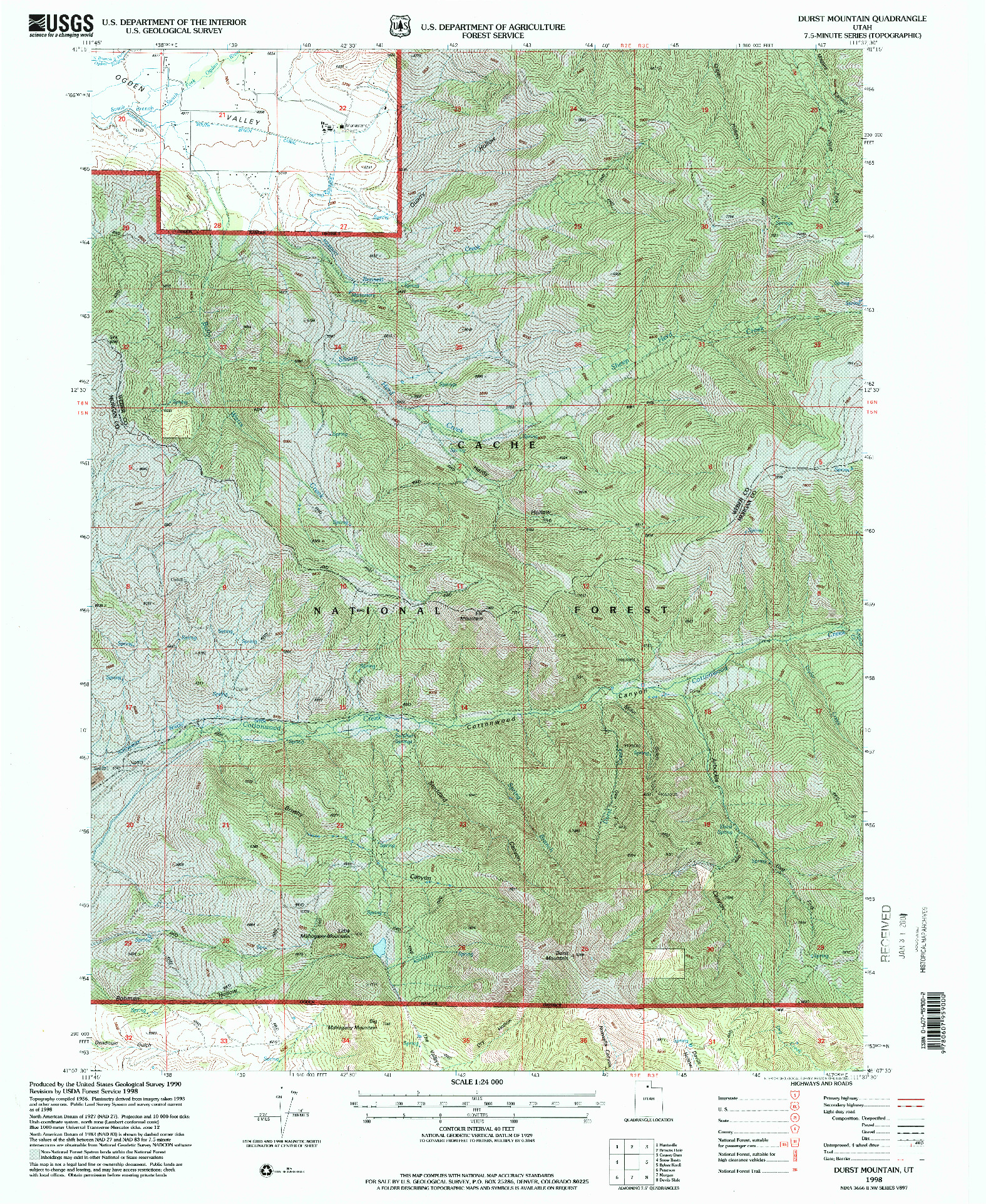 USGS 1:24000-SCALE QUADRANGLE FOR DURST MOUNTAIN, UT 1998