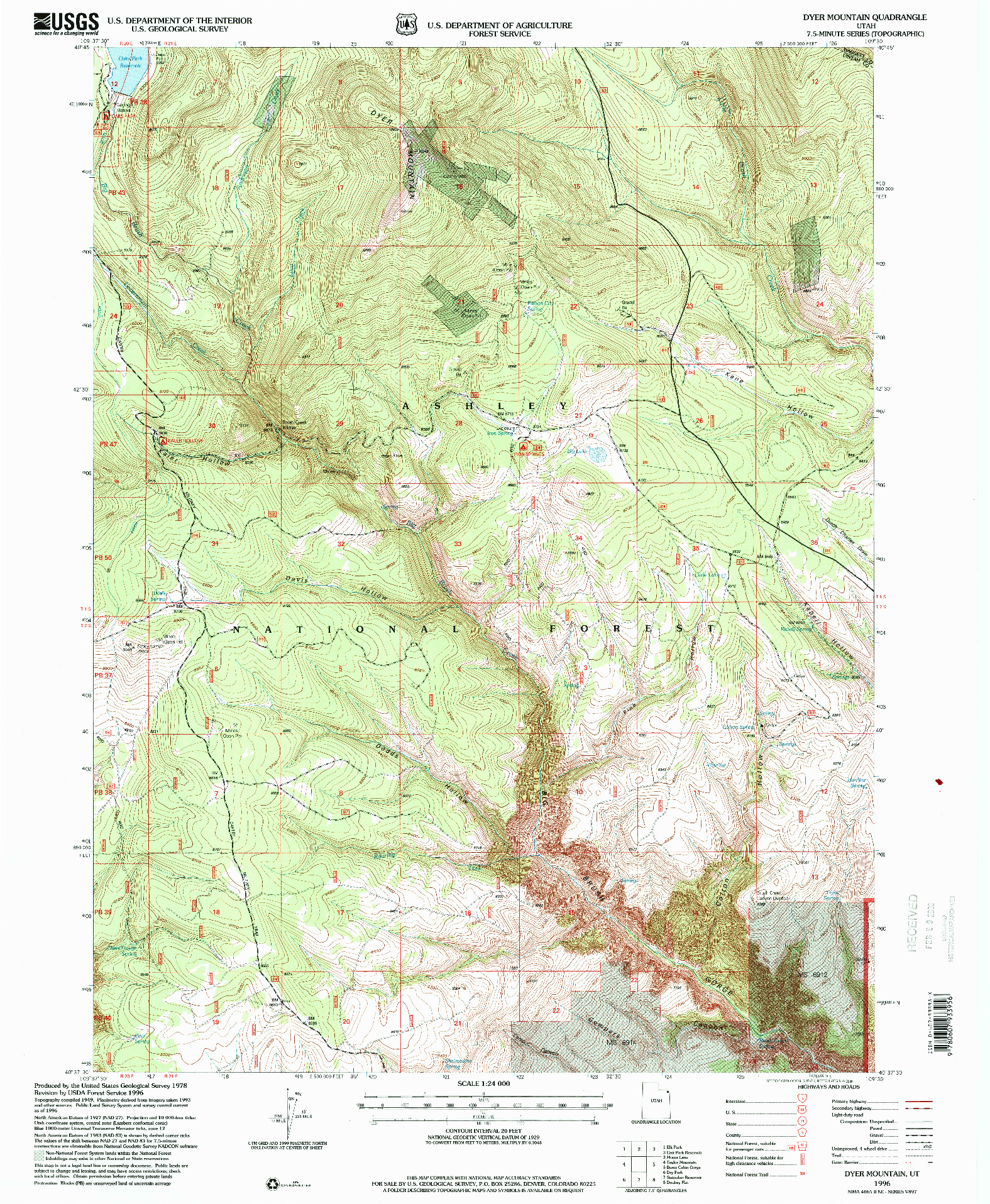 USGS 1:24000-SCALE QUADRANGLE FOR DYER MOUNTAIN, UT 1996
