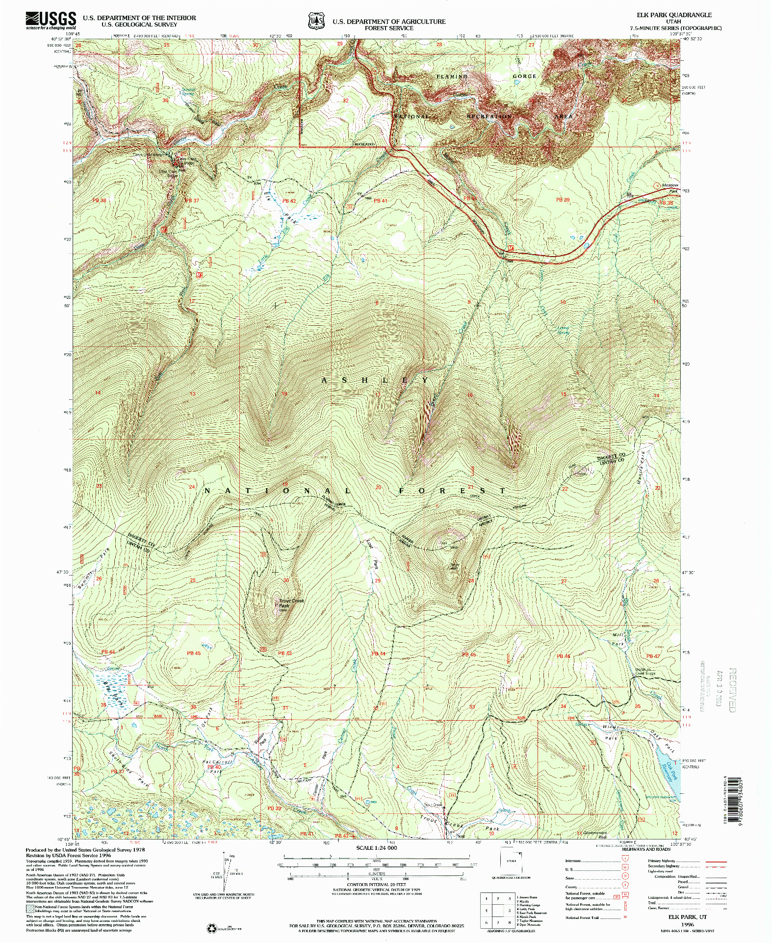 USGS 1:24000-SCALE QUADRANGLE FOR ELK PARK, UT 1996