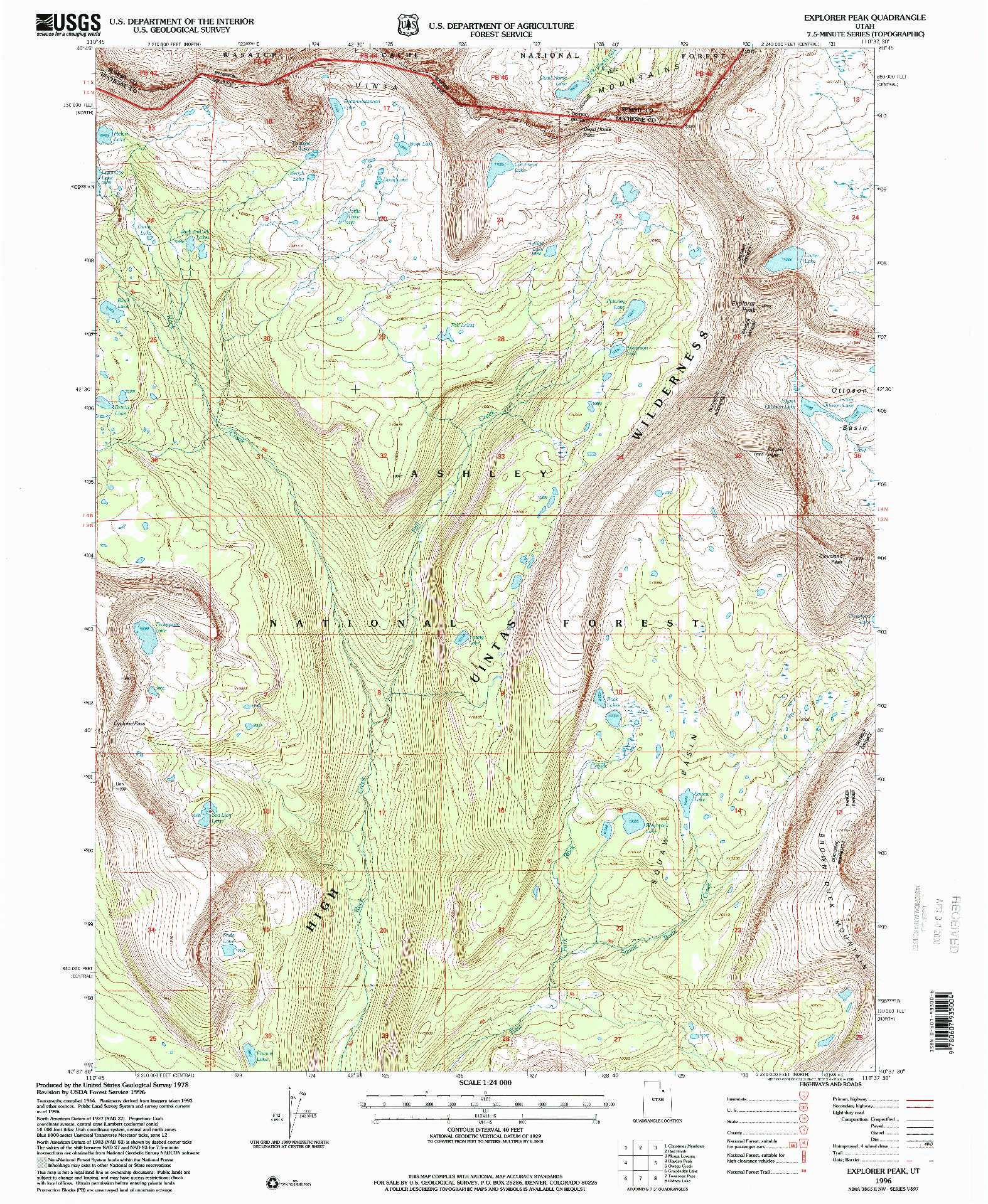 USGS 1:24000-SCALE QUADRANGLE FOR EXPLORER PEAK, UT 1996