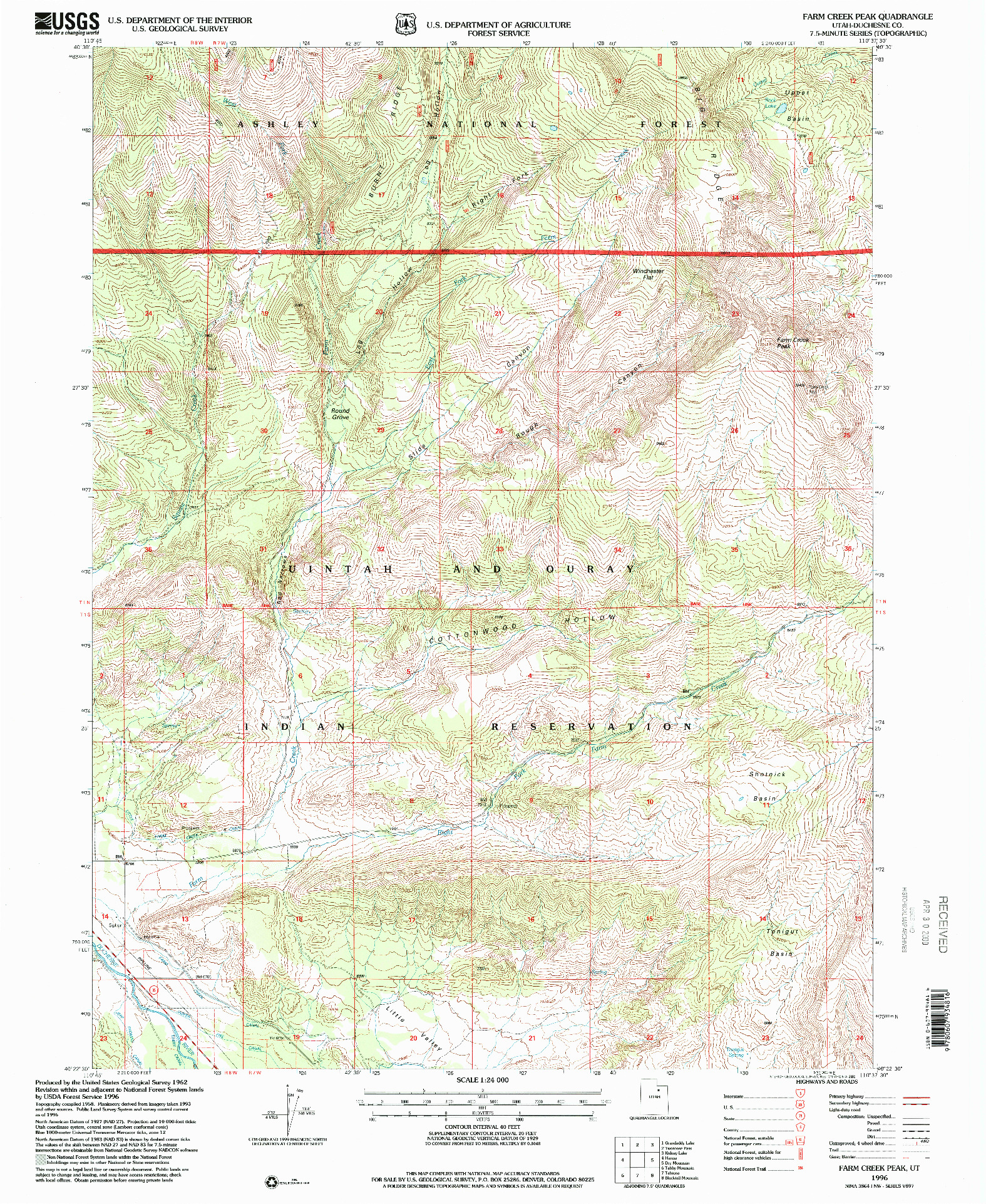 USGS 1:24000-SCALE QUADRANGLE FOR FARM CREEK PEAK, UT 1996