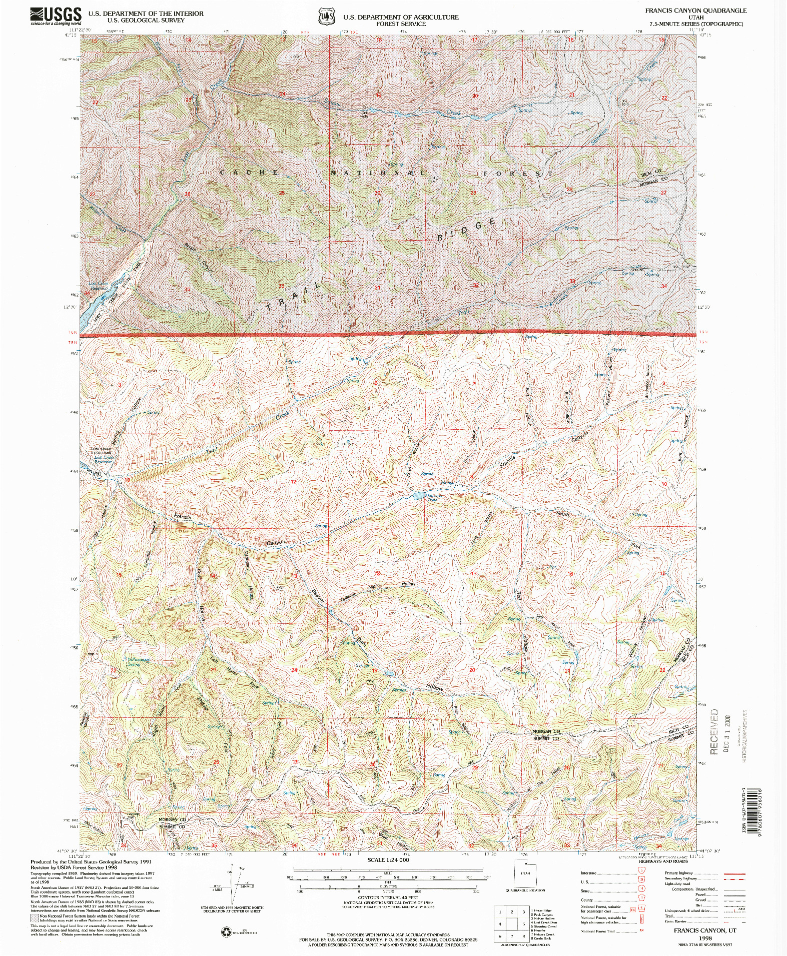 USGS 1:24000-SCALE QUADRANGLE FOR FRANCIS CANYON, UT 1998